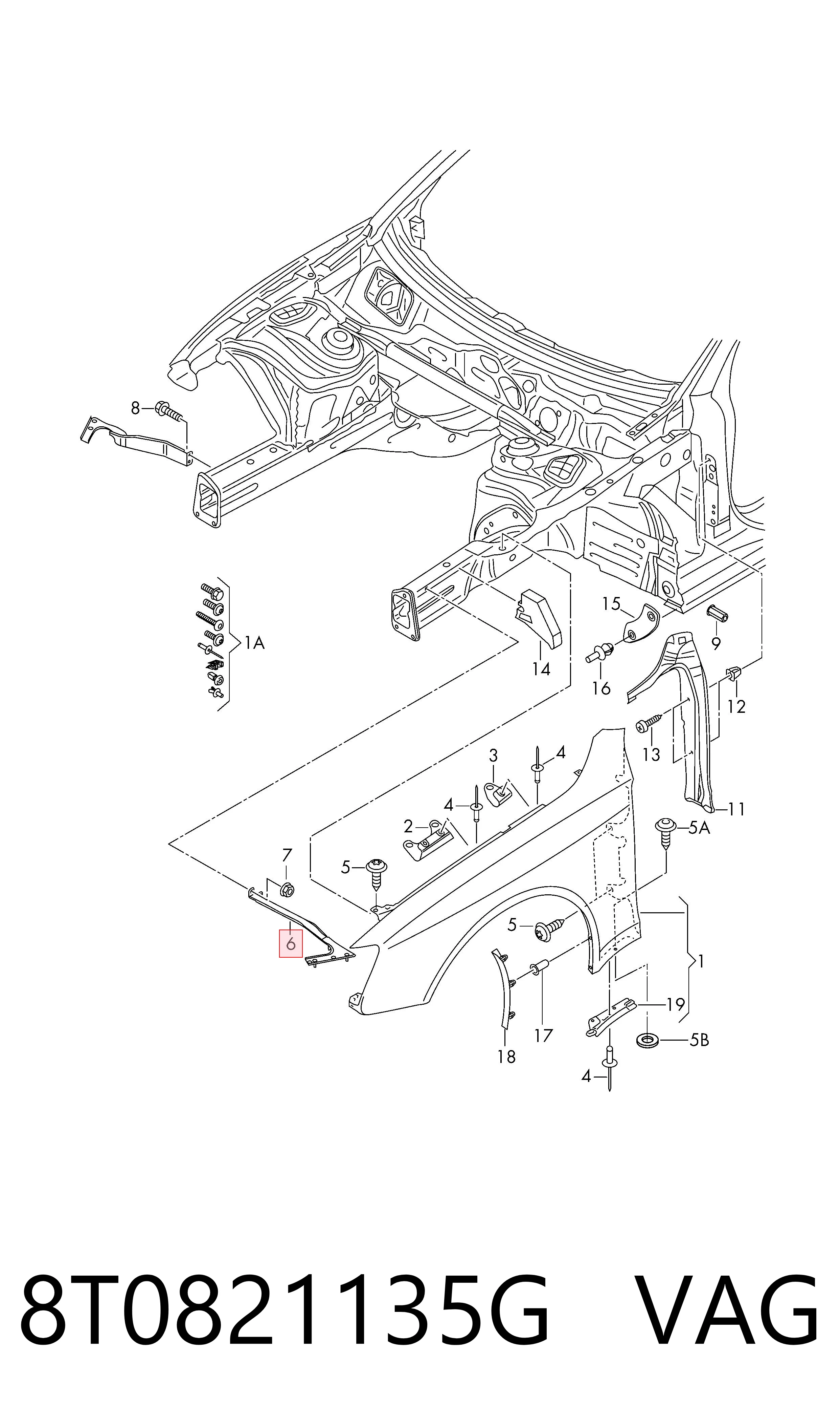 8T0821135G VAG Soporte delantero izquierdo para aleta delantera