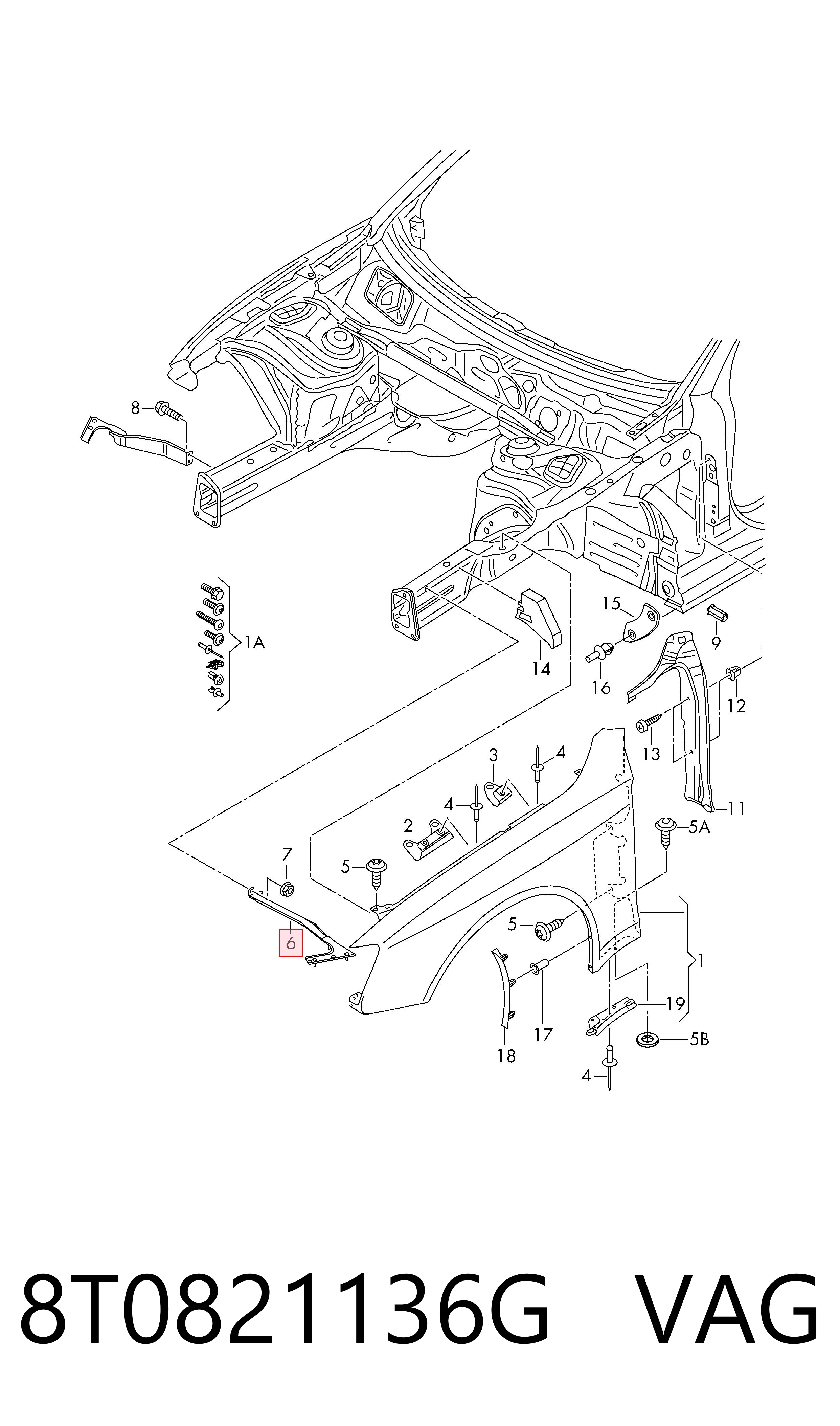 8T0821136G VAG Soporte delantero de guardabarros delantero derecho