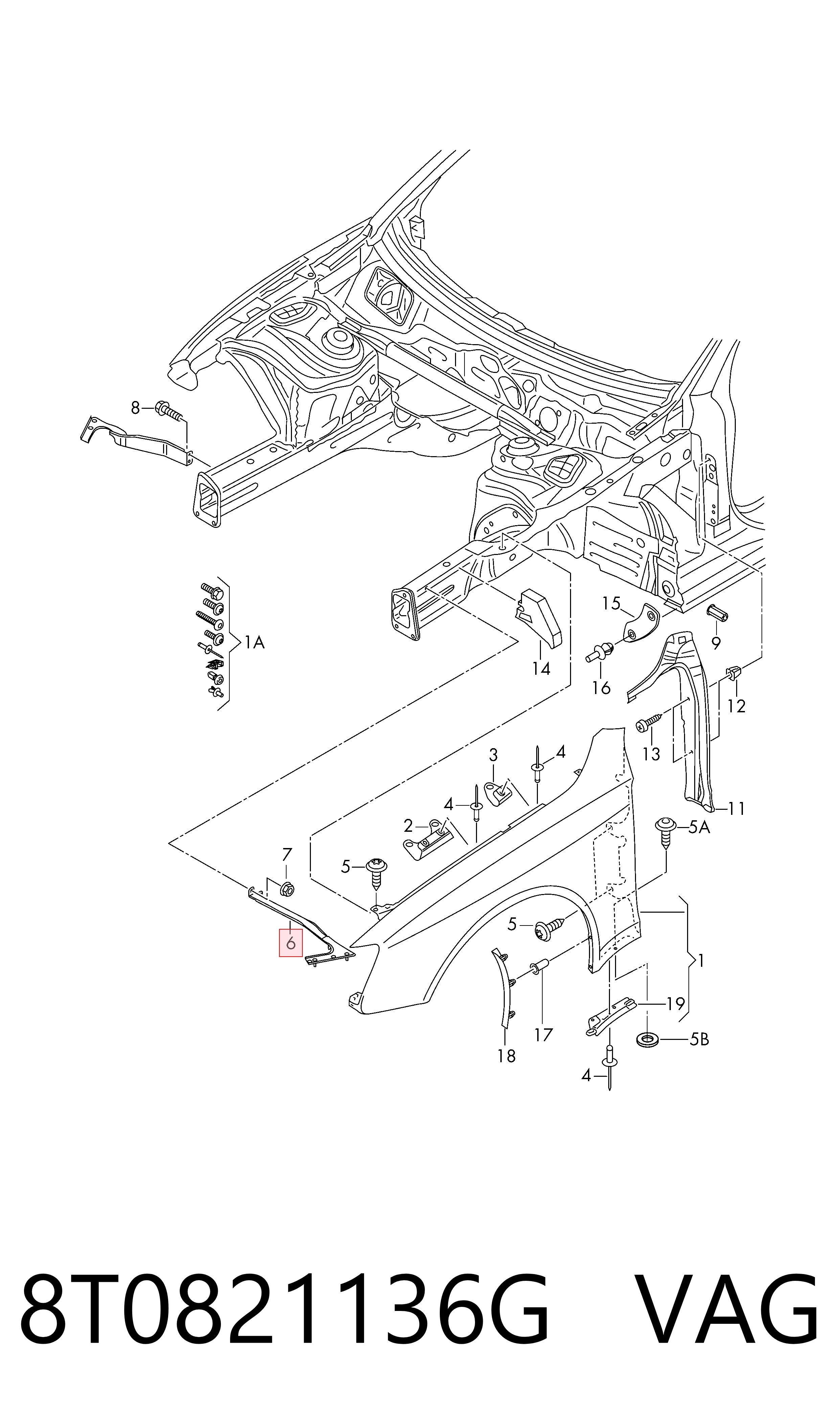 Soporte delantero de guardabarros delantero derecho VAG 8T0821136G precio, desde 66,93 EUR