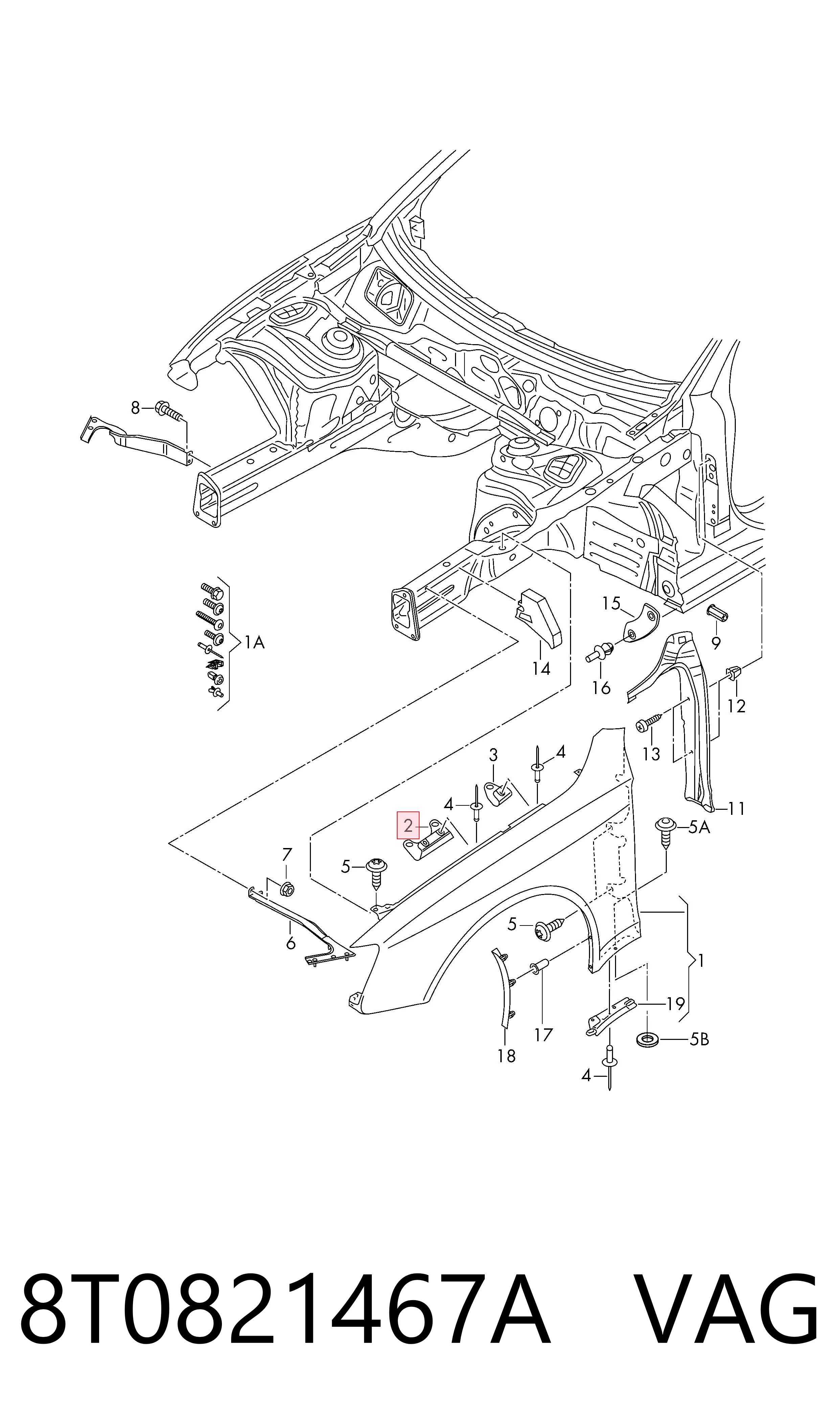 8T0821467A VAG Soporte trasero de aleta delantera izquierda