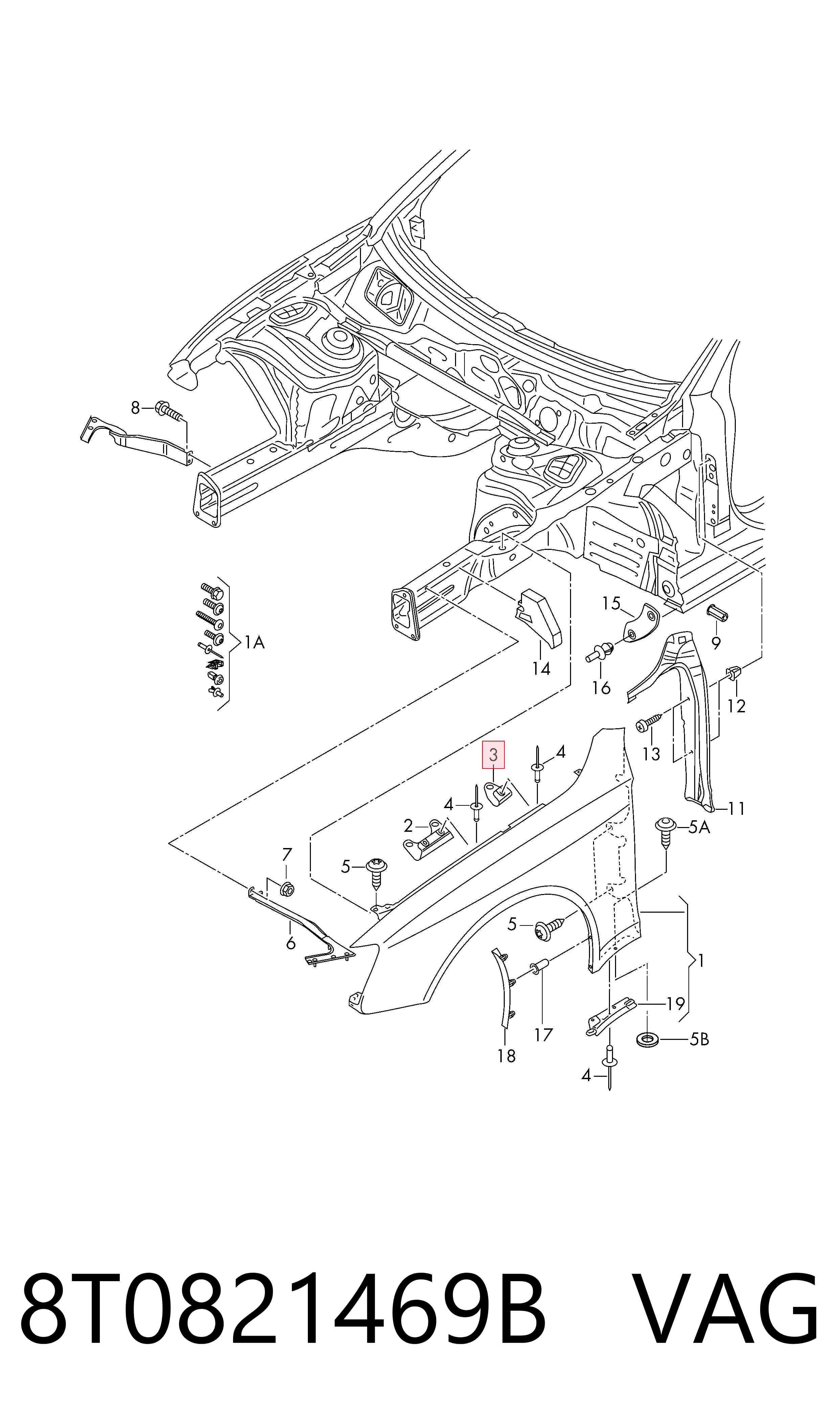 8T0821469B VAG Soporte trasero de aleta delantera izquierda