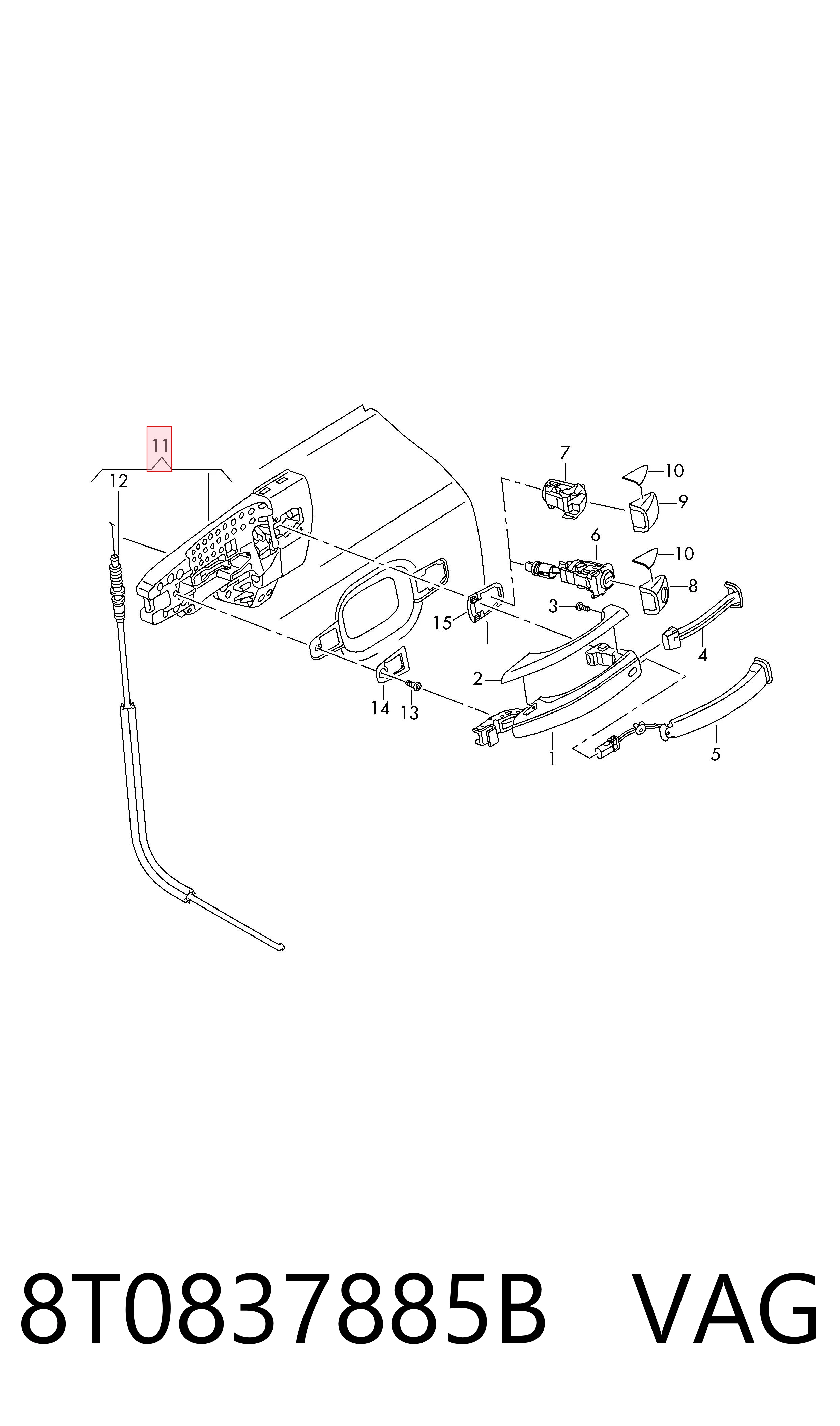 8T0837885B VAG Soporte de manija exterior de puerta trasera izquierda