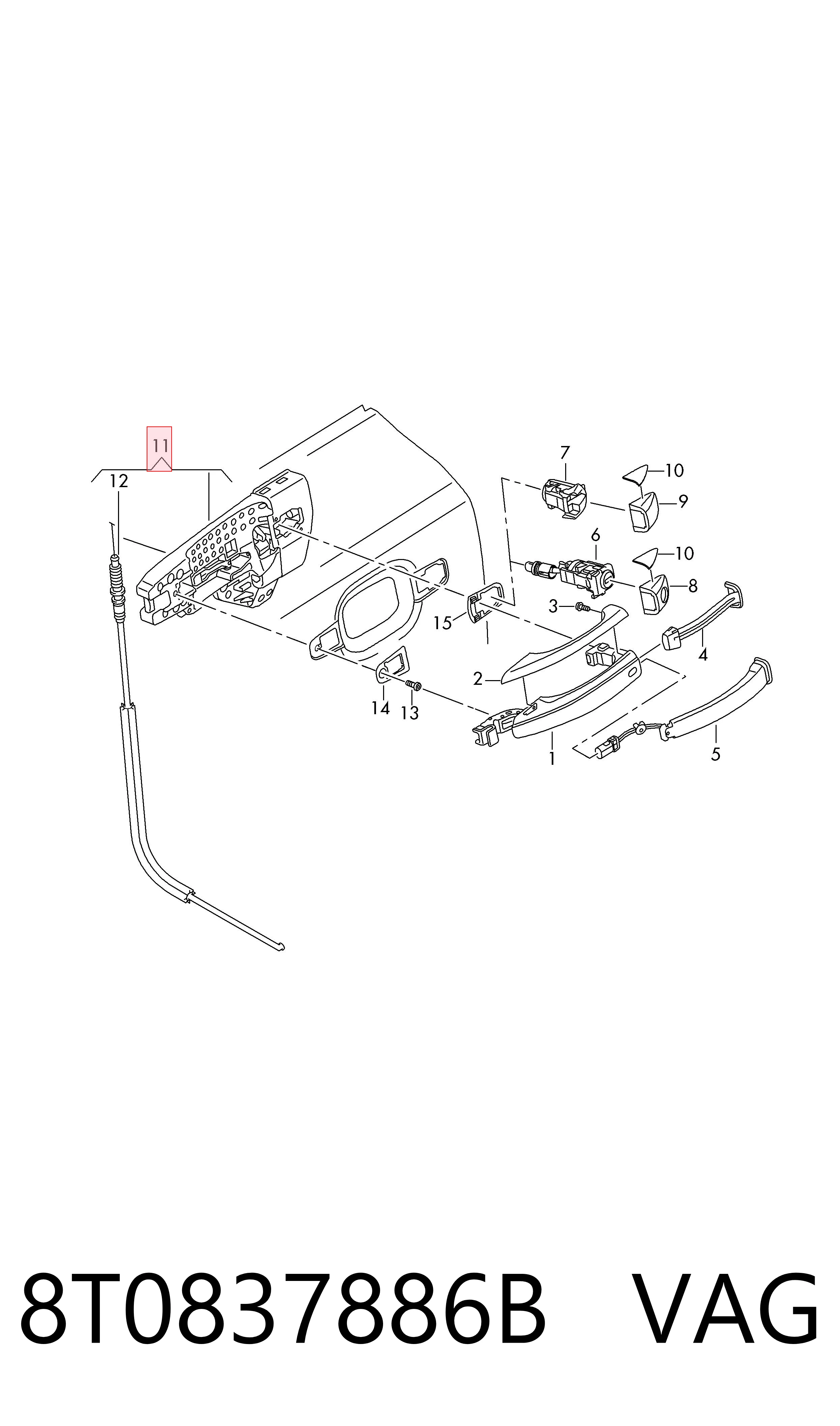 8T0837886B VAG Soporte de manija exterior de puerta trasera derecha