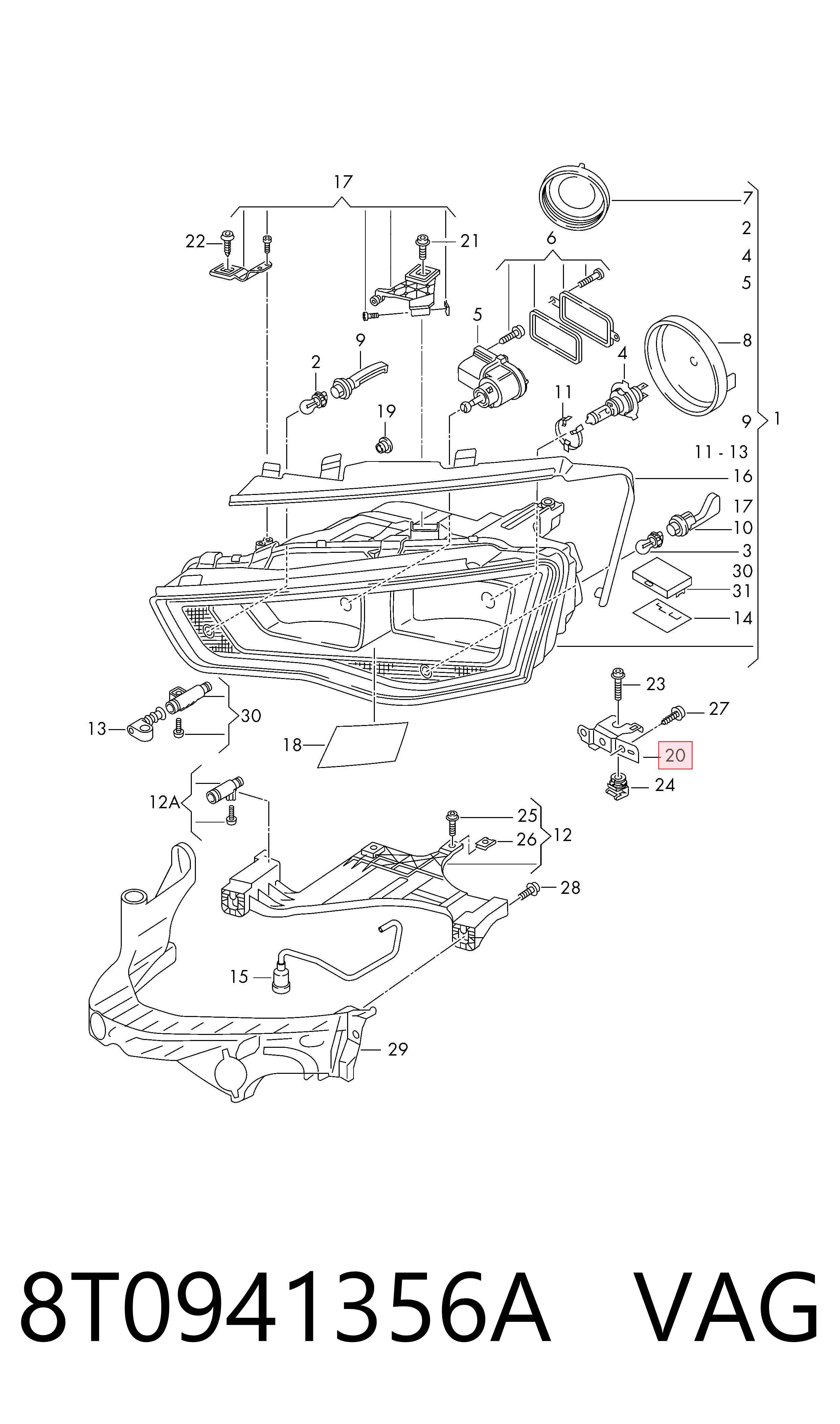 8T0941356A VAG Soporte de fijación del faro delantero derecho