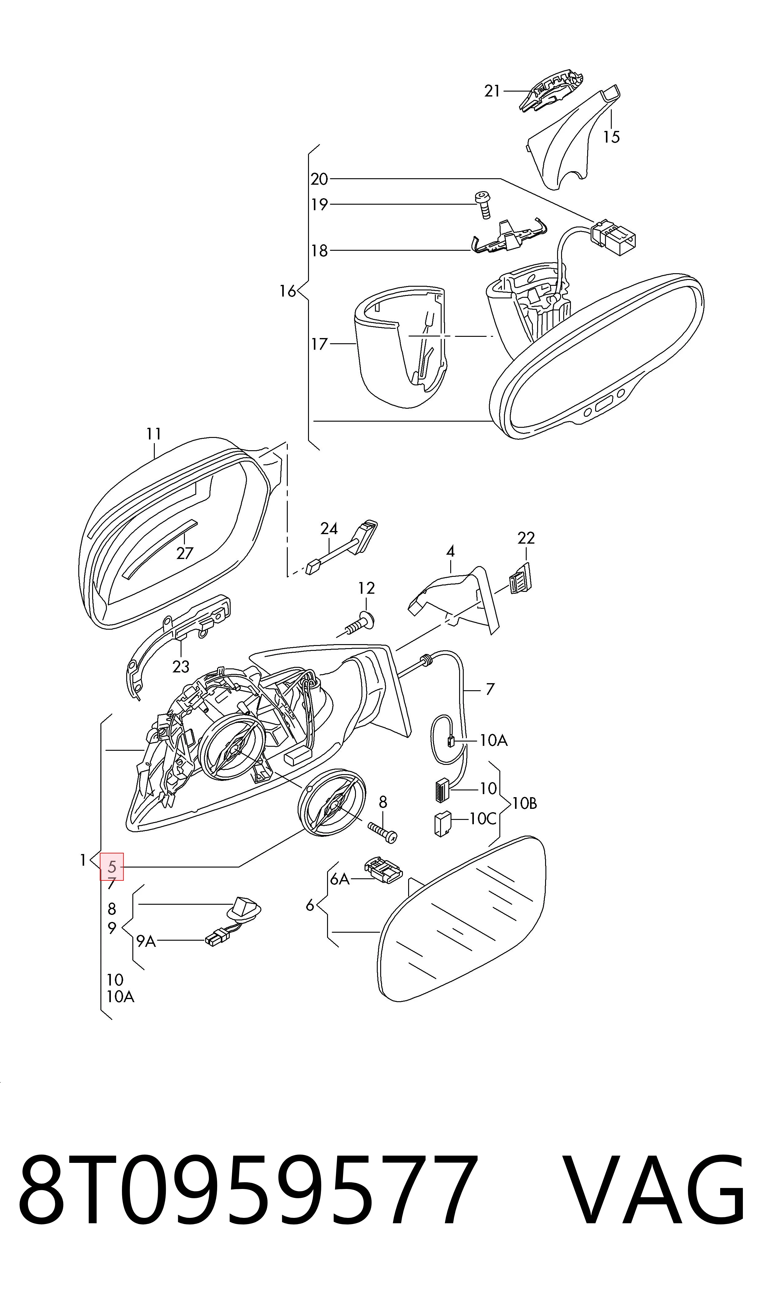 8T0959577 VAG Motor del actuador del espejo retrovisor