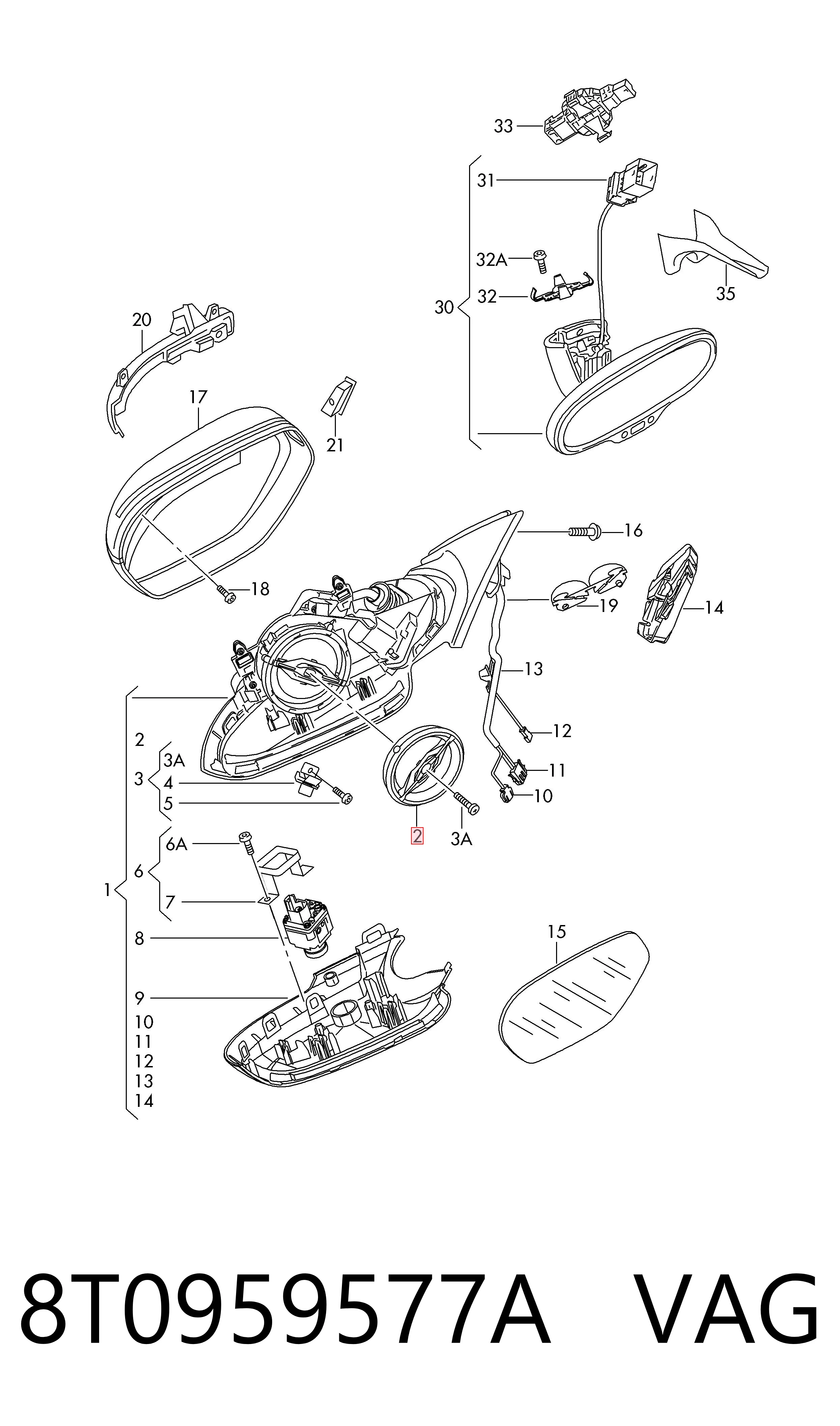 8T0959577A VAG Motor del actuador del espejo retrovisor