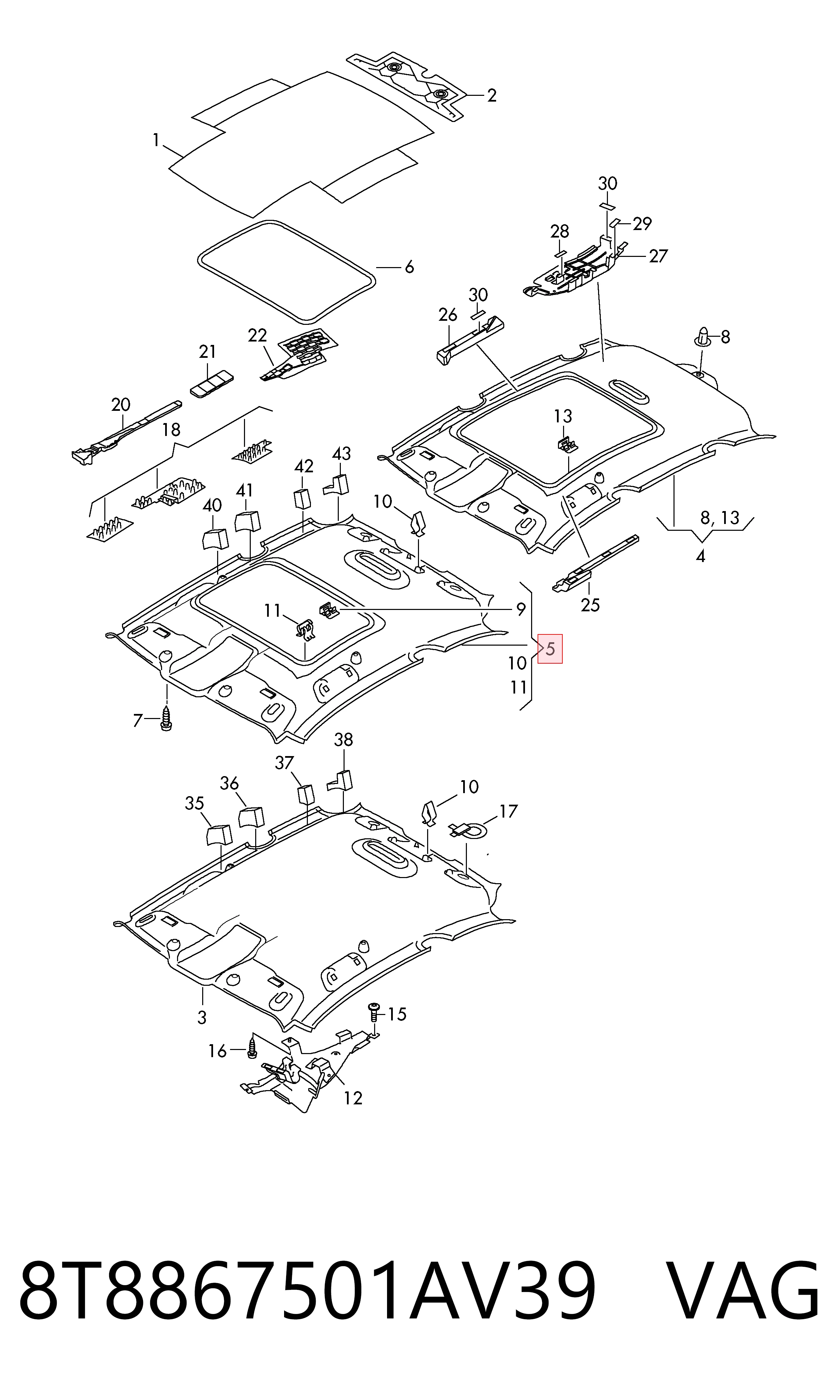 Comprar Guarnecido de techo Audi A5  8TA a bajo precio
