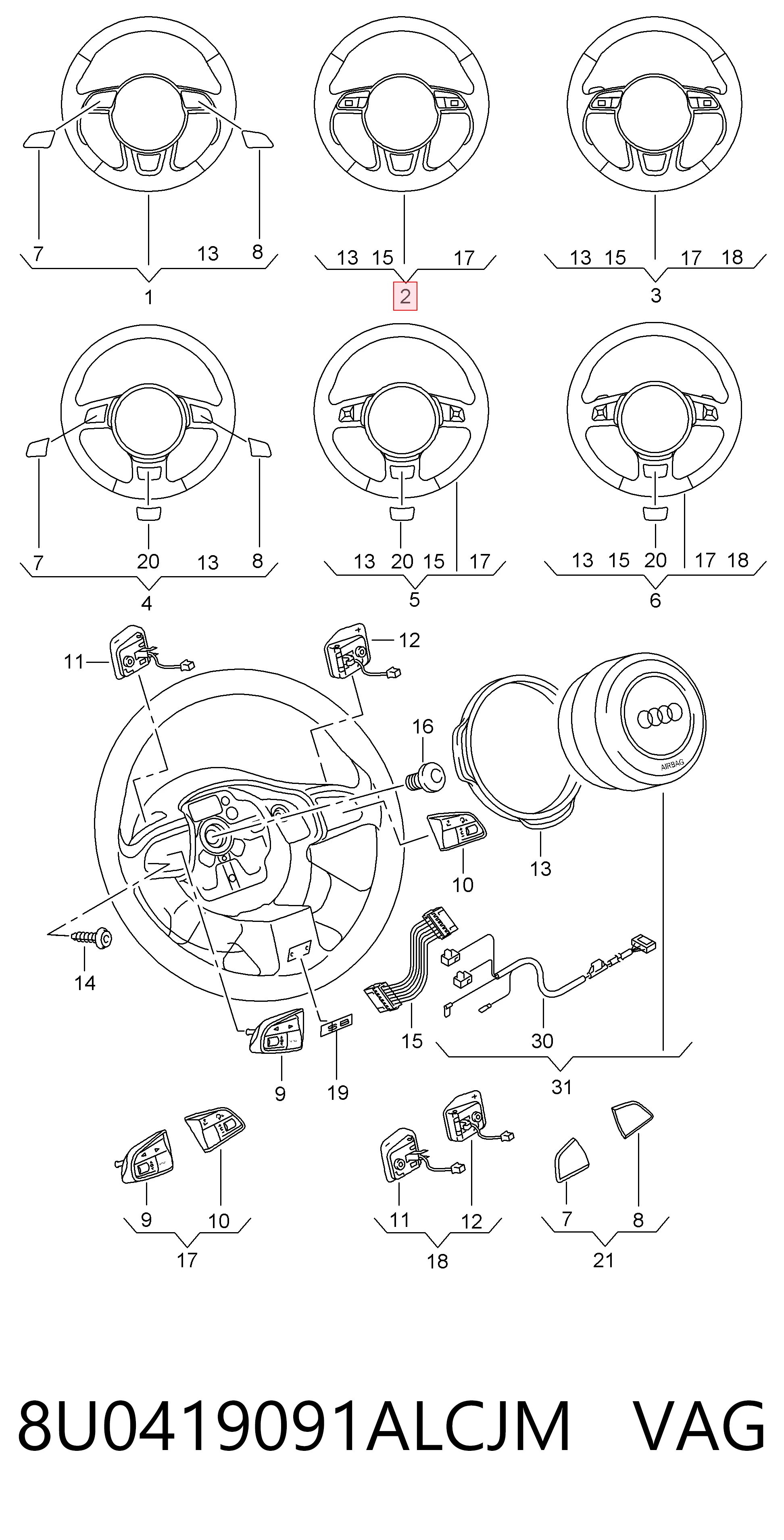 Volante para Audi Q3  8UB, 8UG