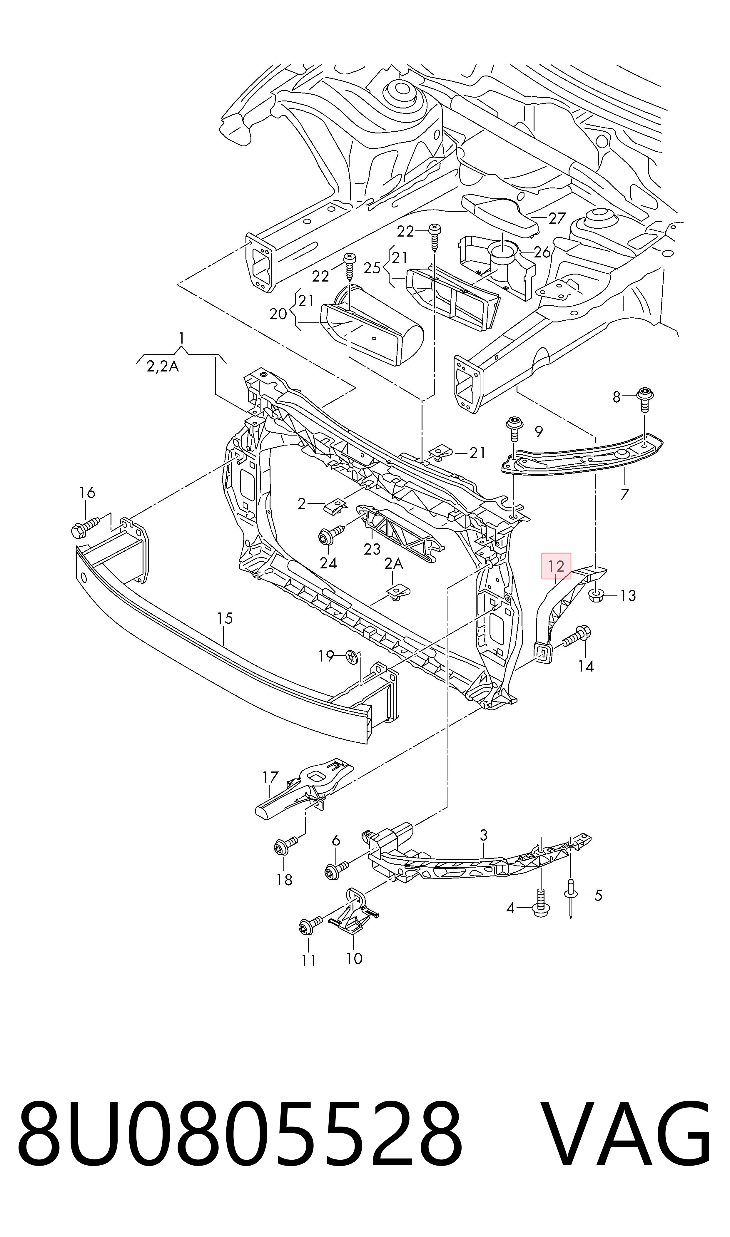8U0805528 VAG Soporte inferior del marco del radiador