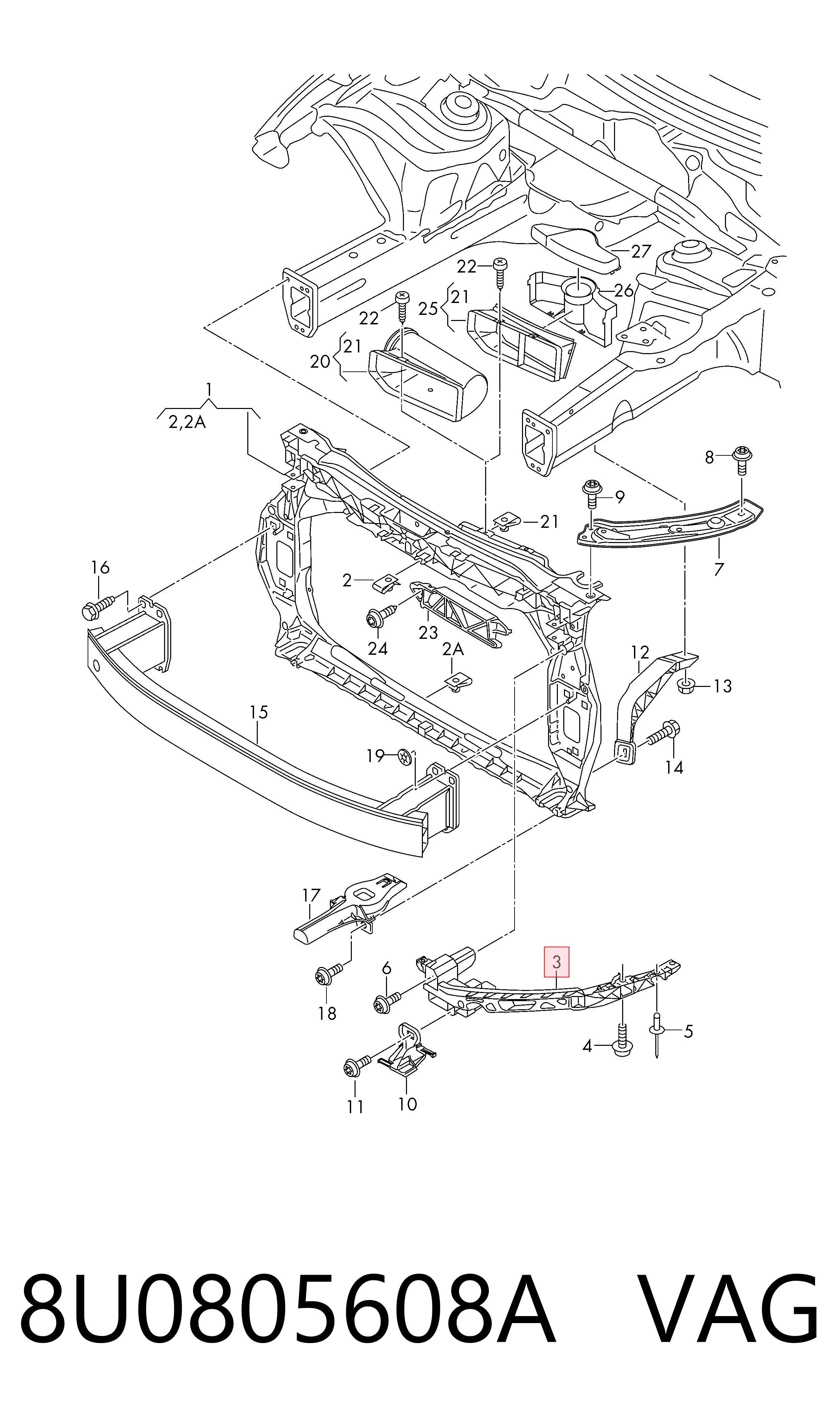 8U0805608A VAG Soporte de fijación del faro delantero derecho