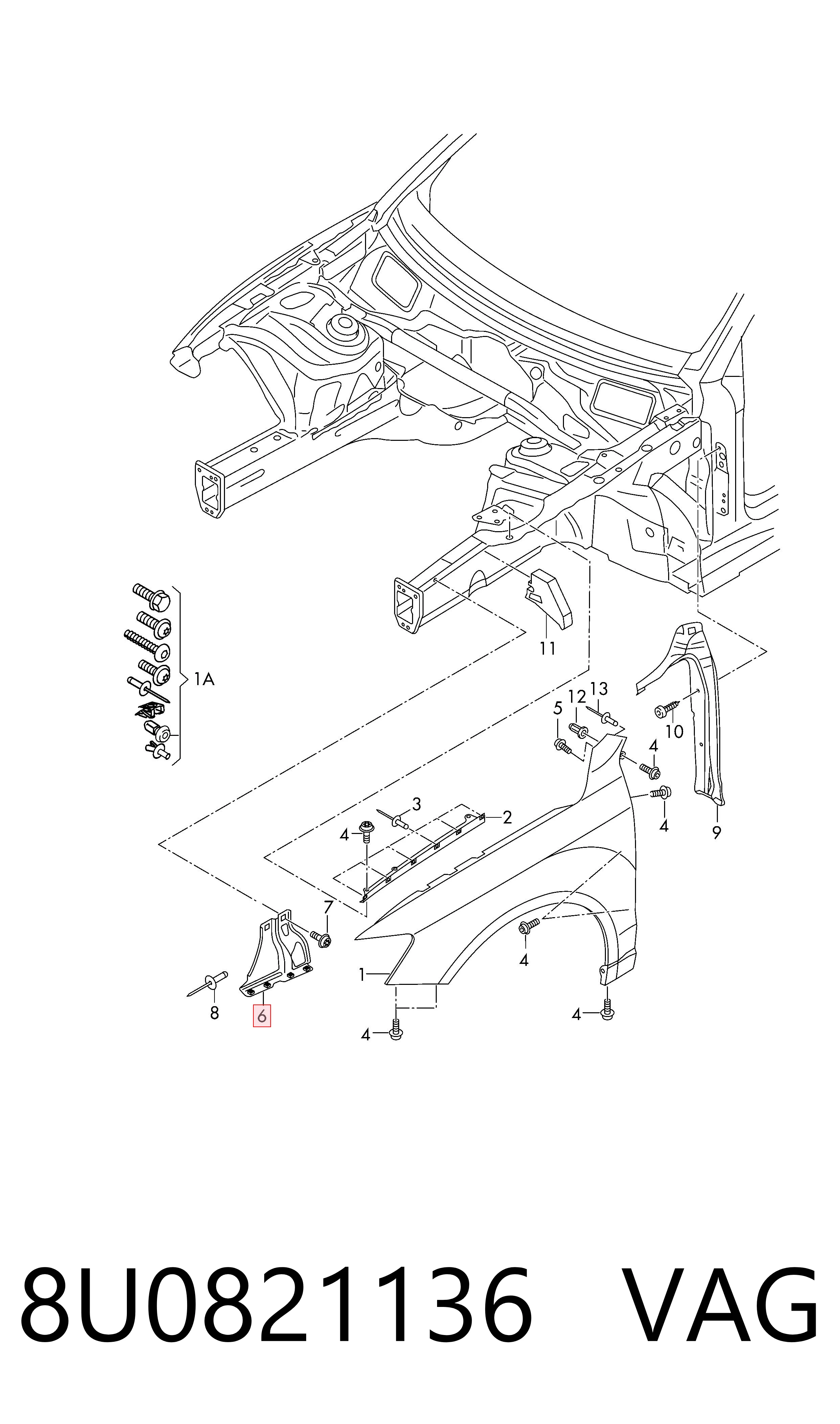 Soporte delantero de guardabarros delantero derecho VAG 8U0821136 precio, desde 44,20 EUR
