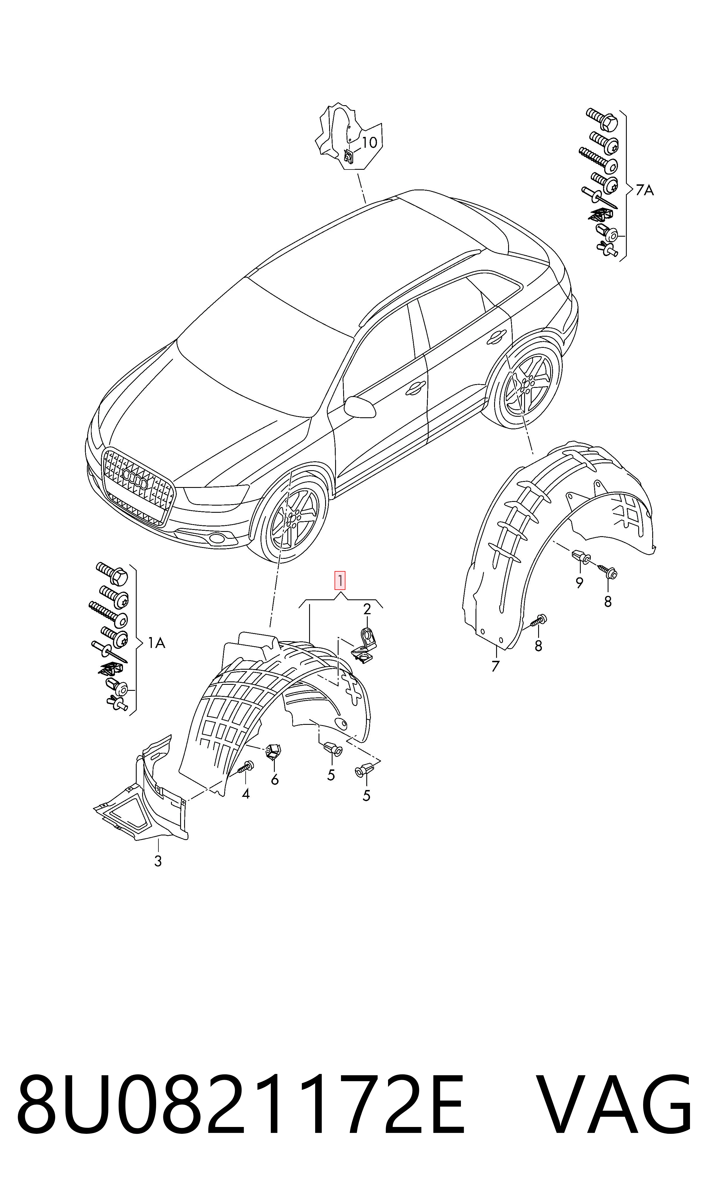 Comprar 8U0821172E VAG Paso de rueda delantero derecho