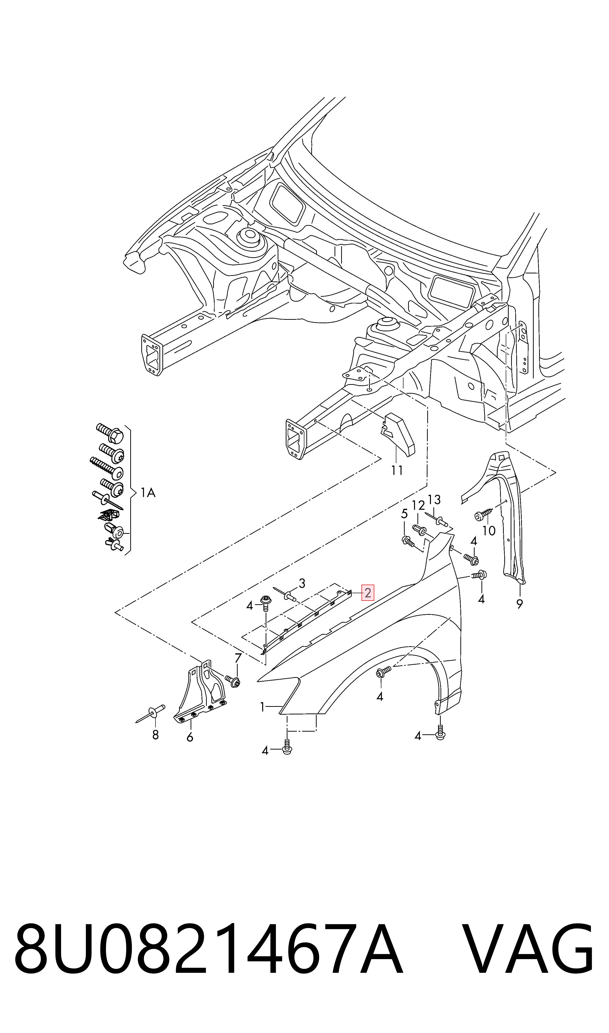 Soporte trasero de aleta delantera izquierda VAG 8U0821467A precio, desde 39,29 EUR