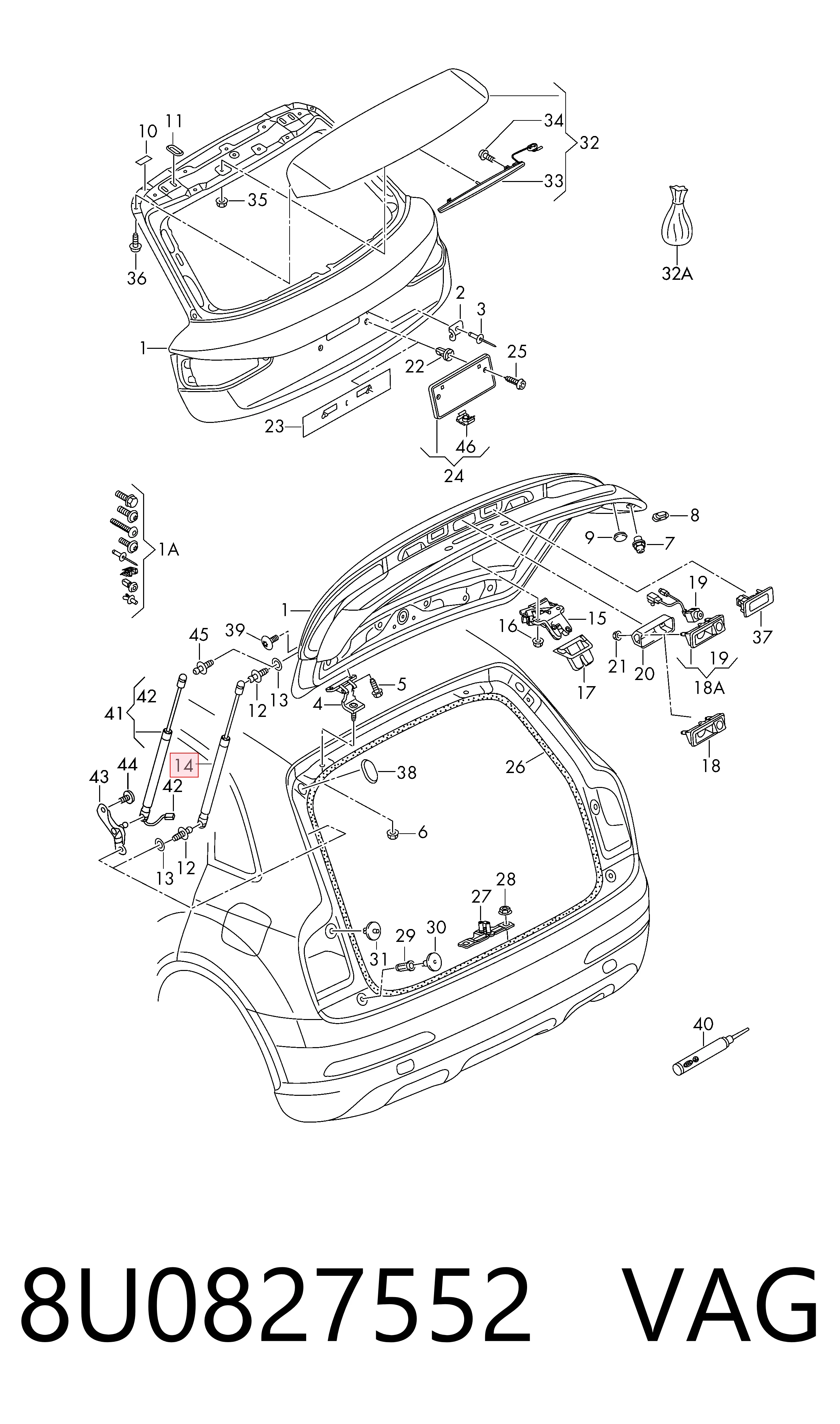Muelle neumatico maletero para Audi Q3  (8UB, 8UG)