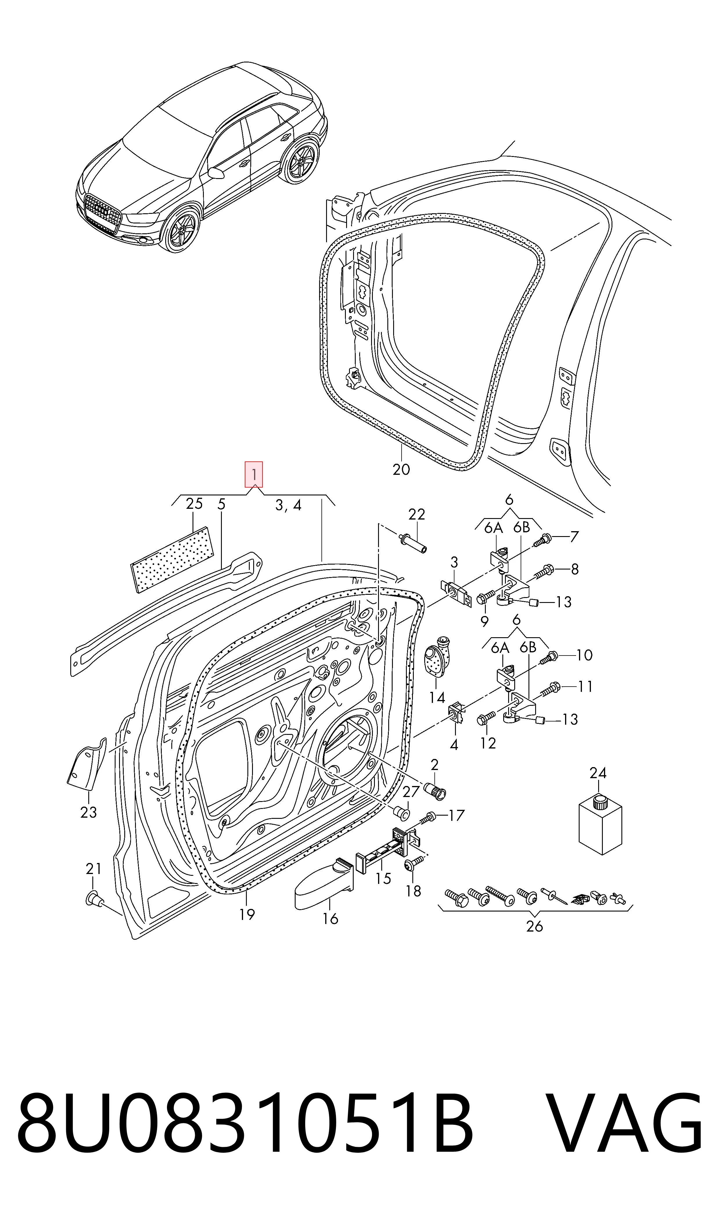 Puerta delantera para Audi Q3  8UB, 8UG