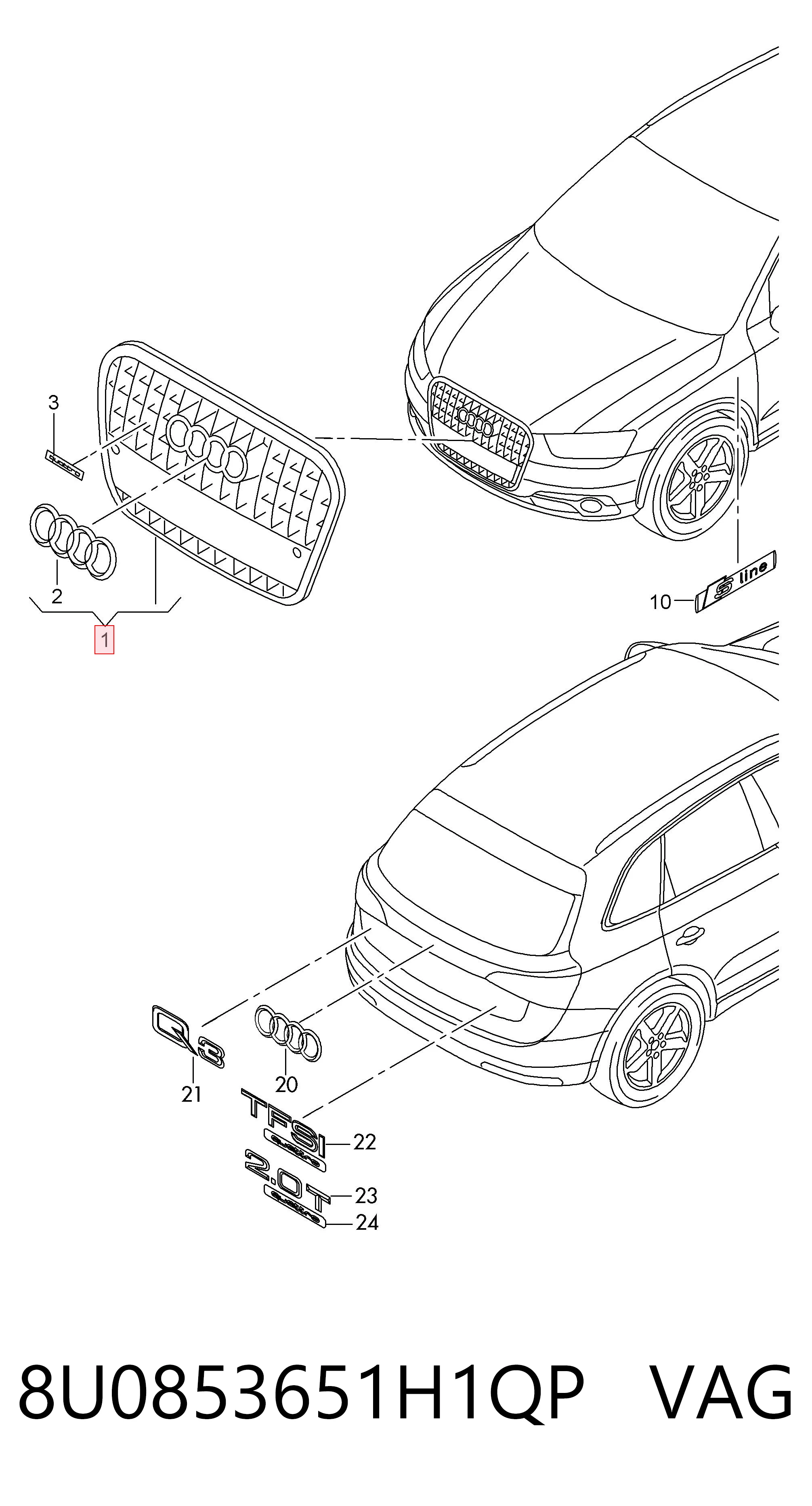 Comprar Parrilla del radiador Audi Q3  8UB, 8UG a bajo precio