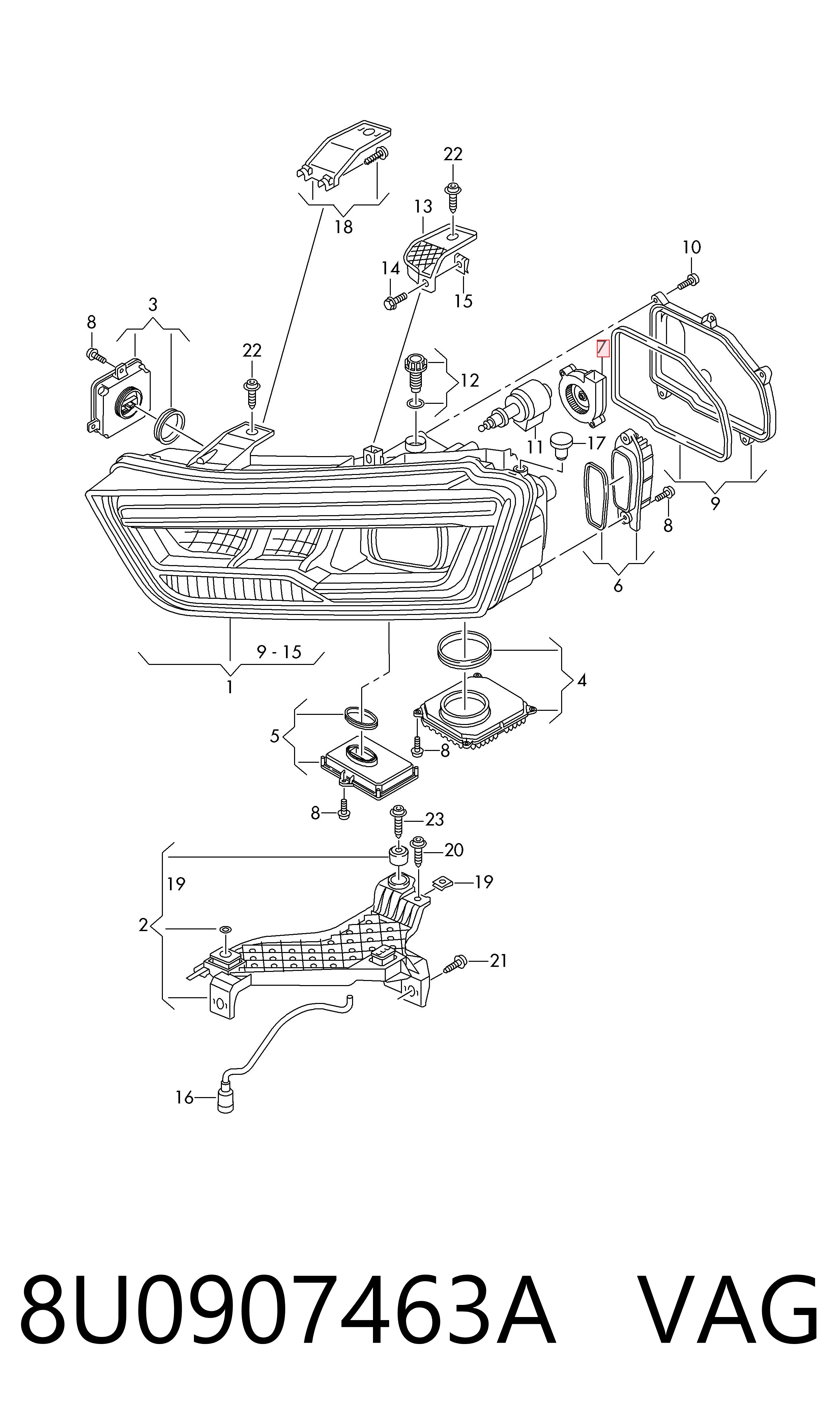 8U0907463A VAG Ventilador de enfriamiento de faros