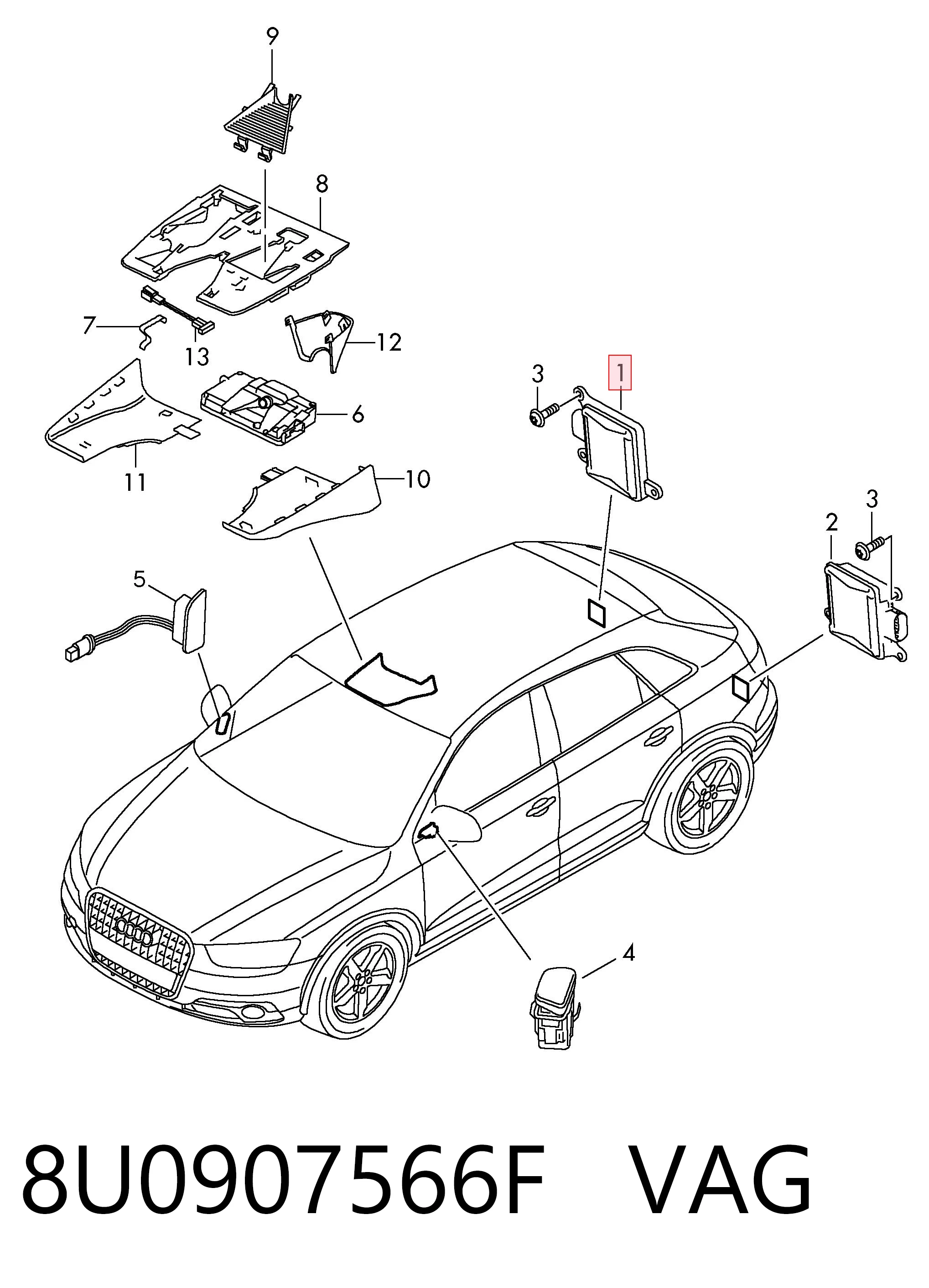 8U0907566F VAG Sensor de ángulo muerto trasero