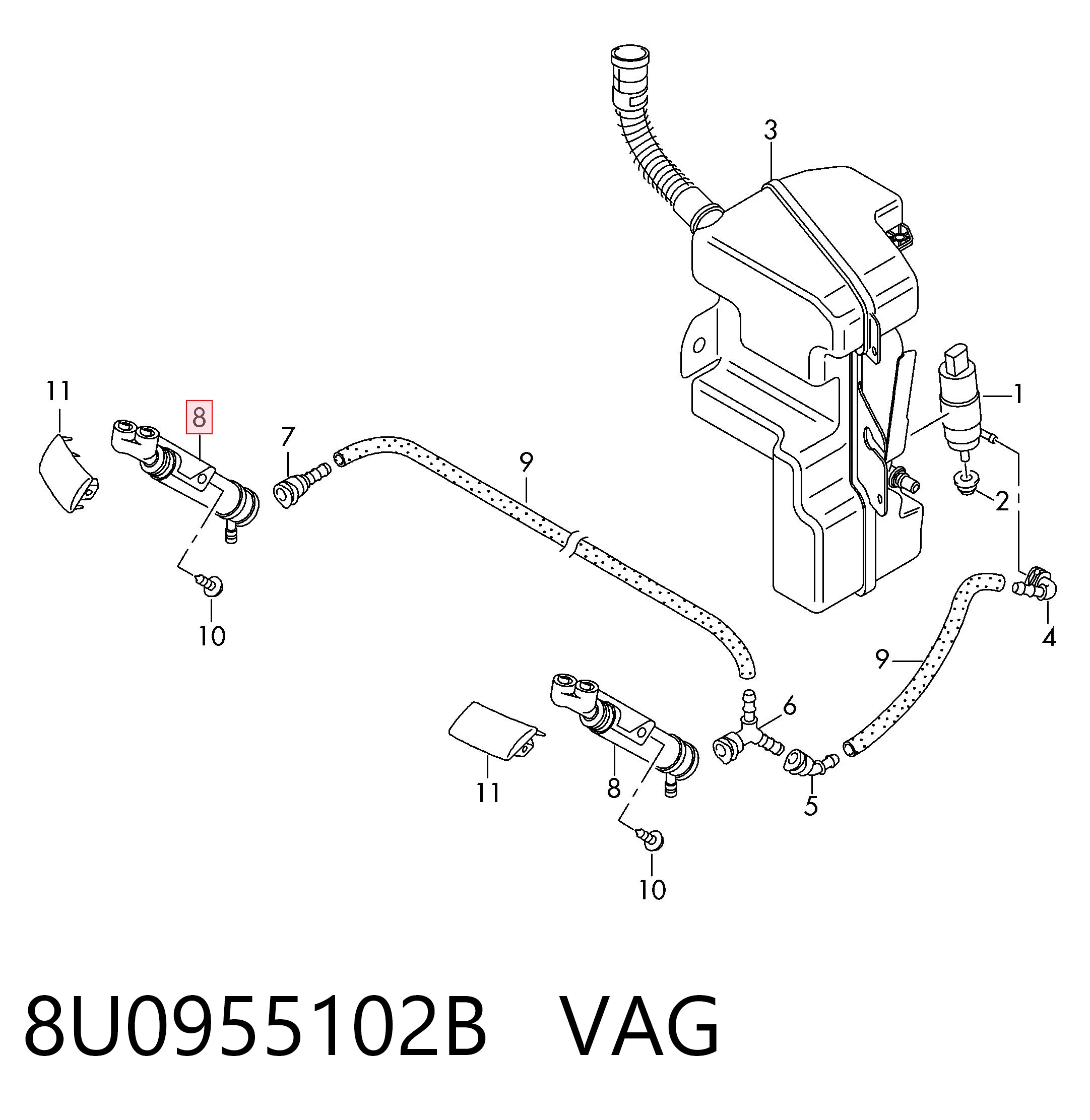 8U0955102B VAG Boquilla lavafaros delantera derecha