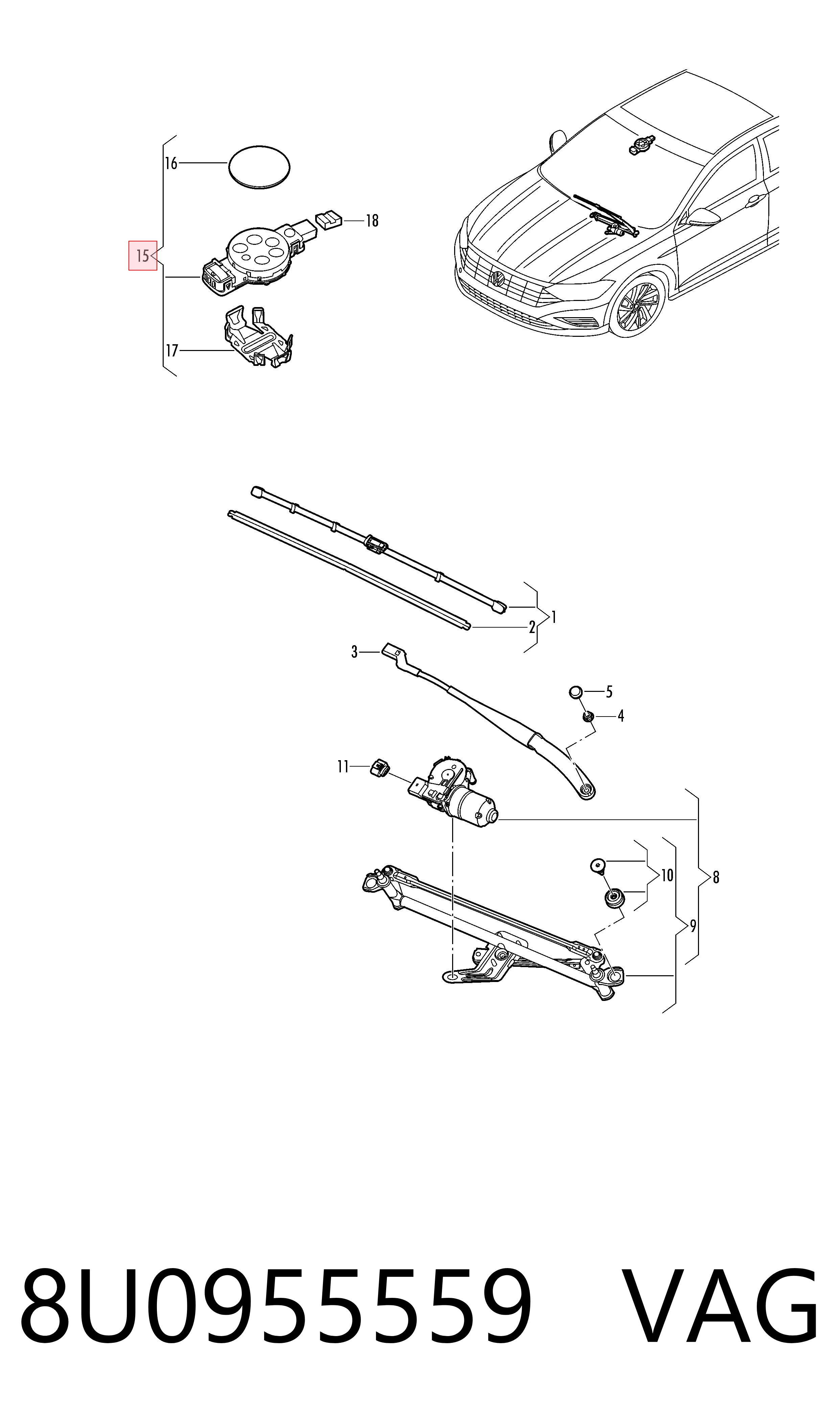 8U0955559 VAG Sensor de lluvia