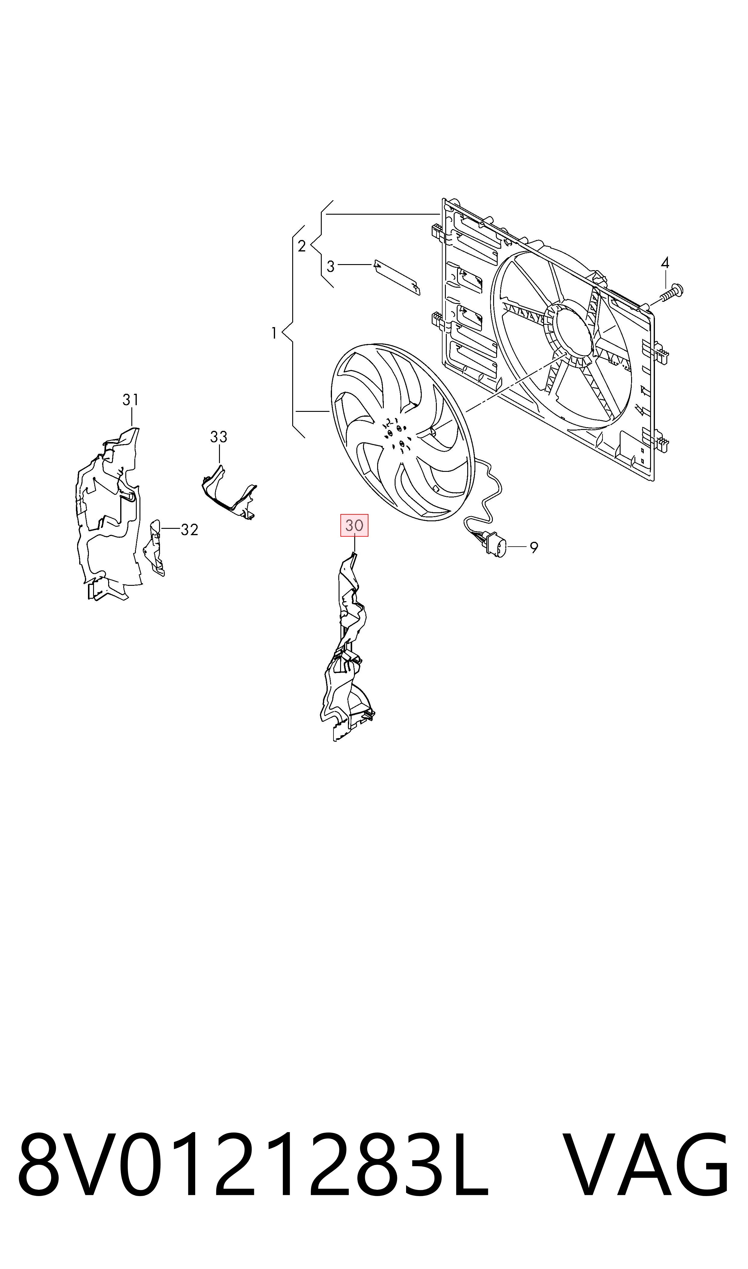 8V0121283L VAG Deflector de aire superior del radiador