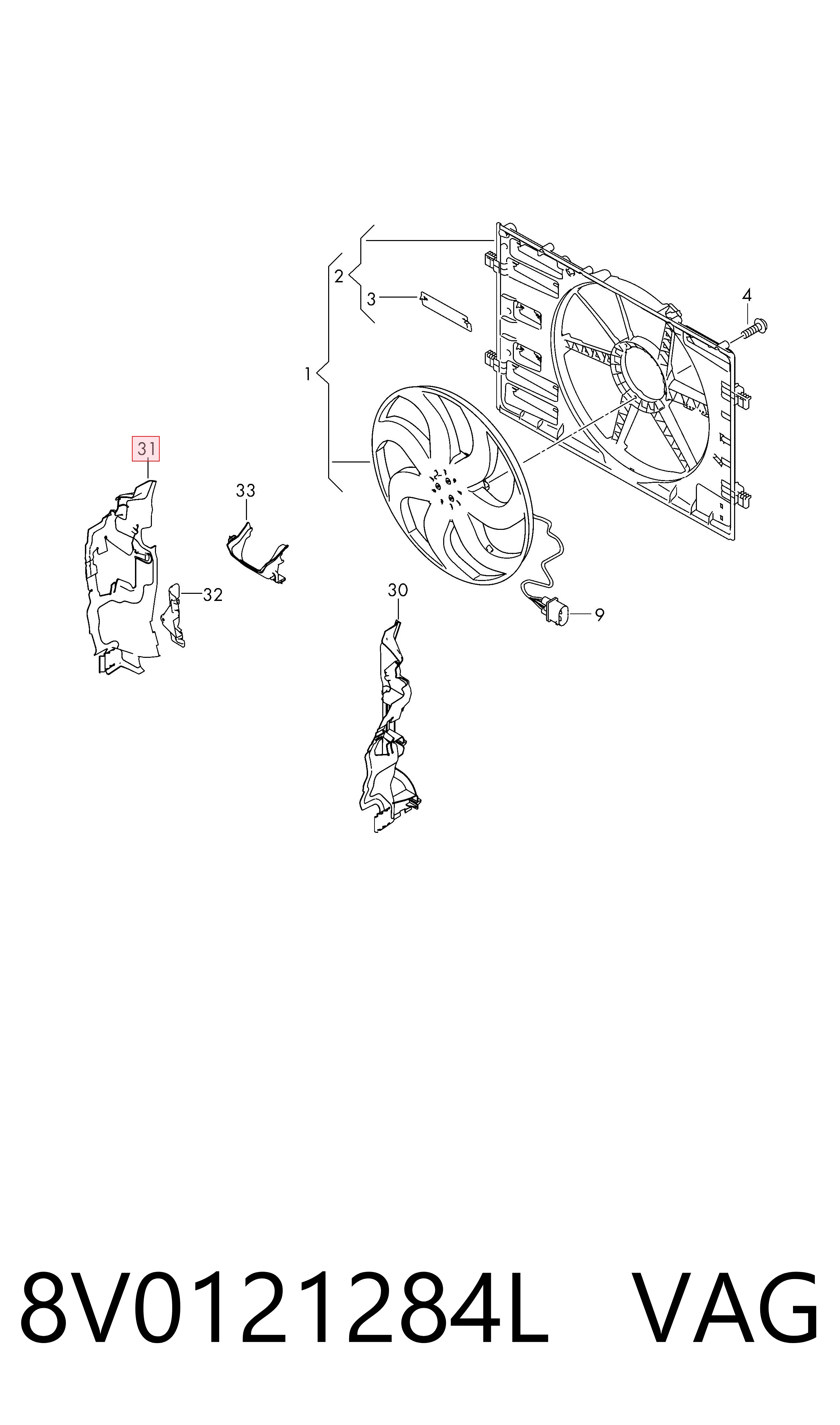 8V0121284L VAG Deflector de aire superior del radiador