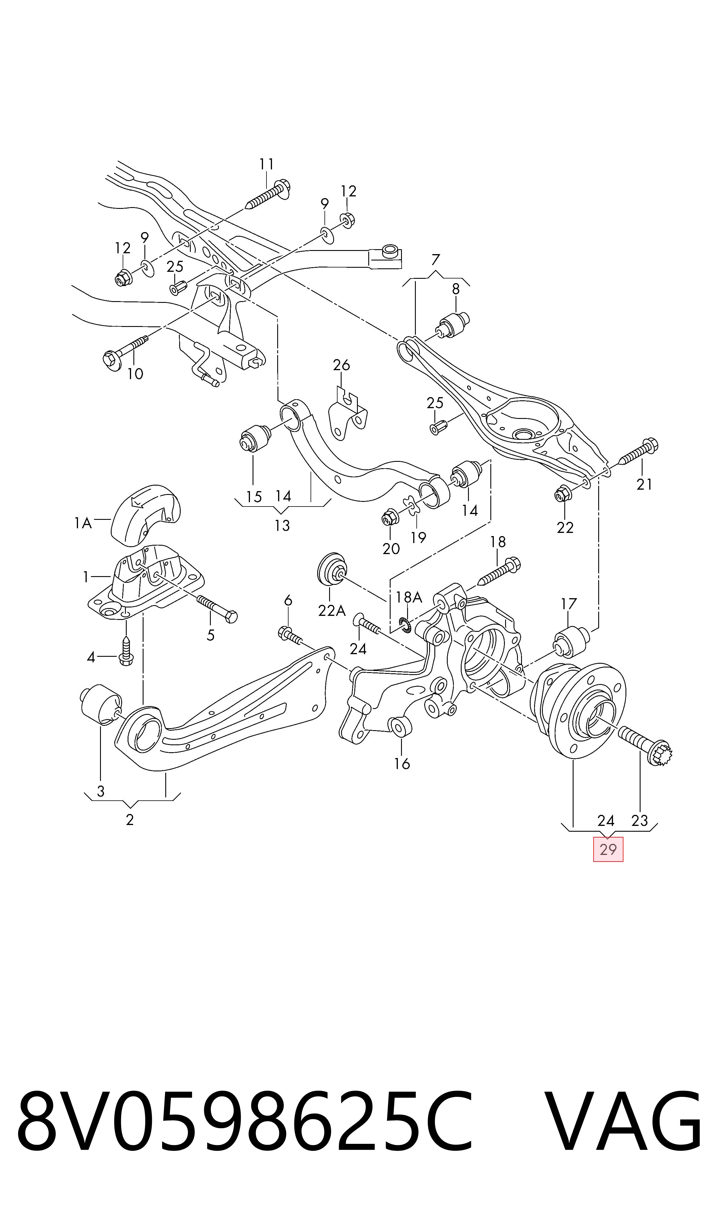 Buje de rueda delantero 8V0598625C VAG