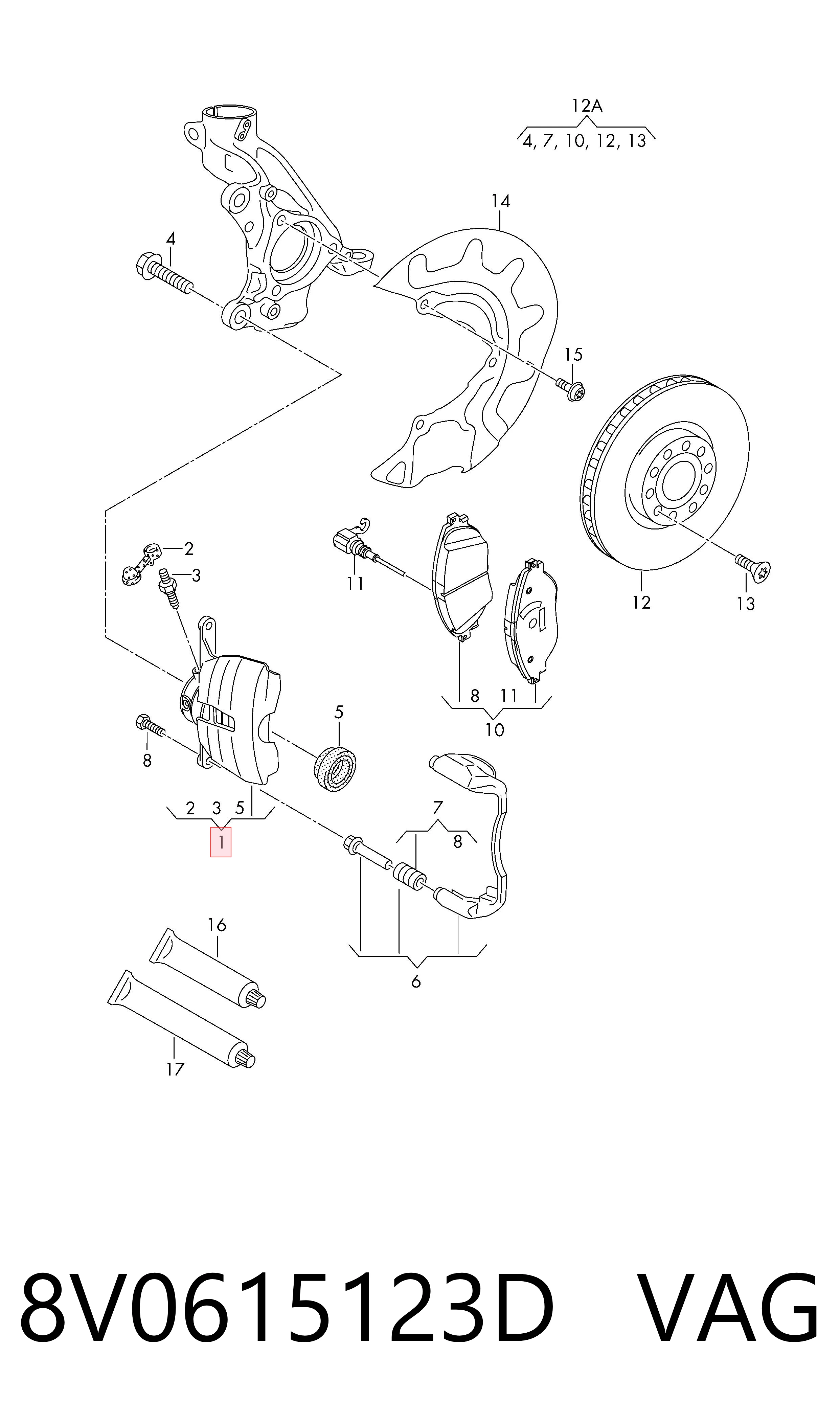 8V0615123D VAG Pinza de freno delantera izquierda