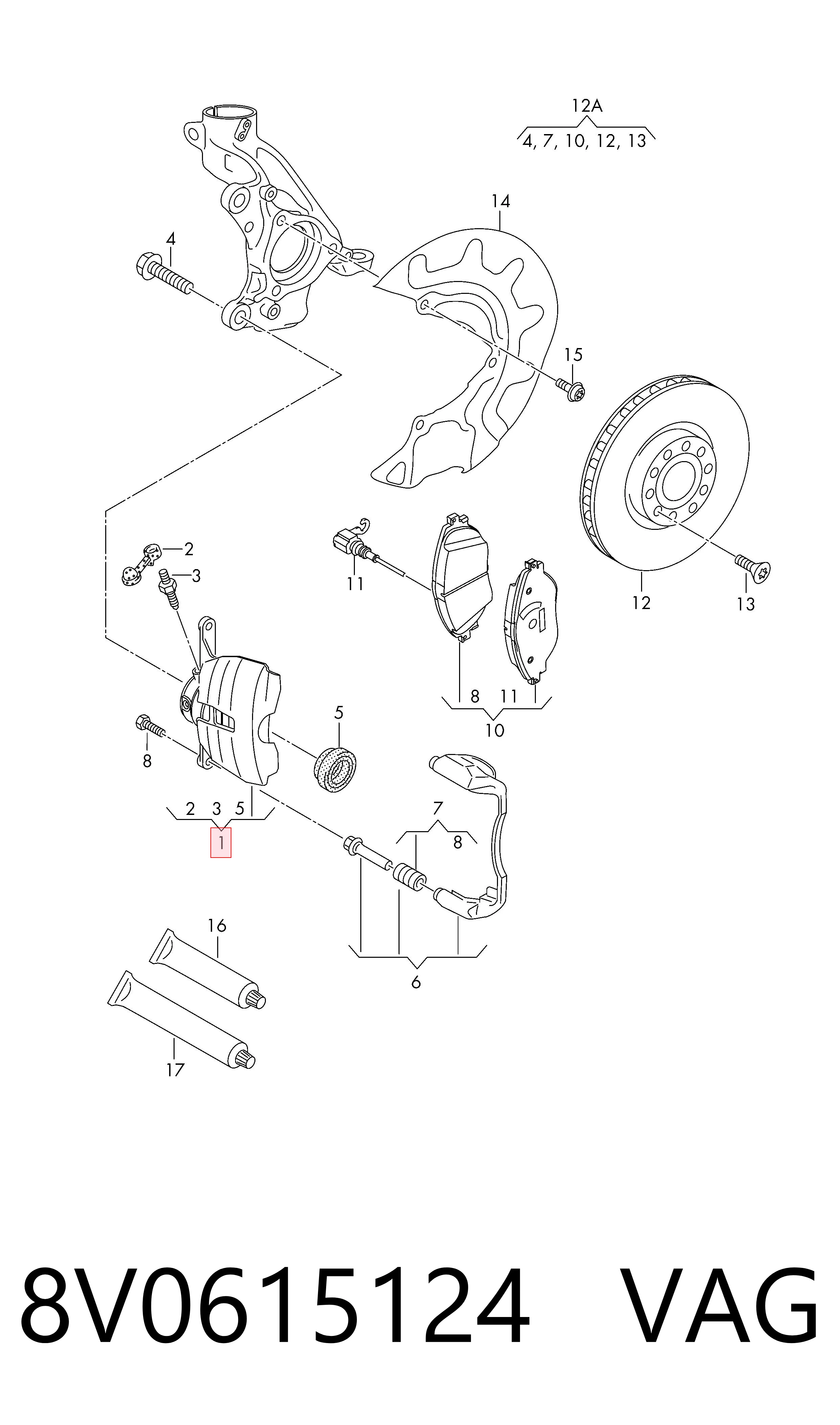 8V0615124 VAG Pinza de freno delantera derecha