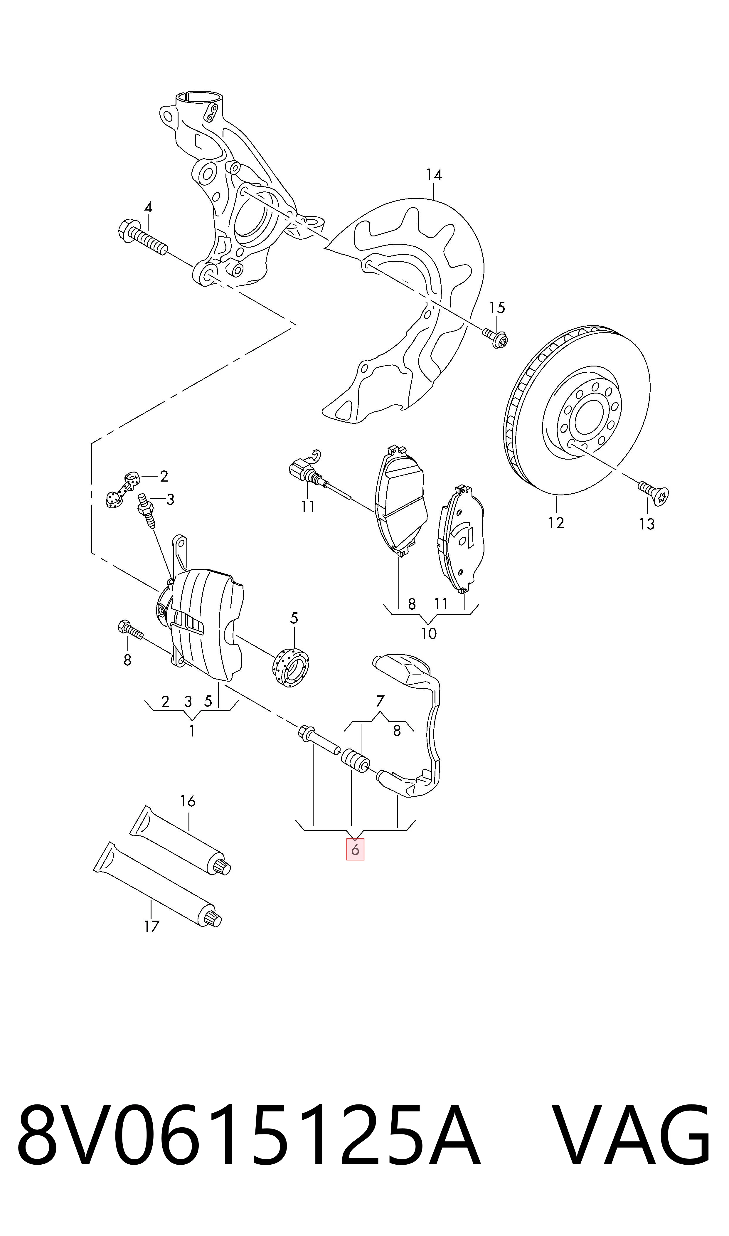 8V0615125A VAG Soporte, pinza de freno delantera