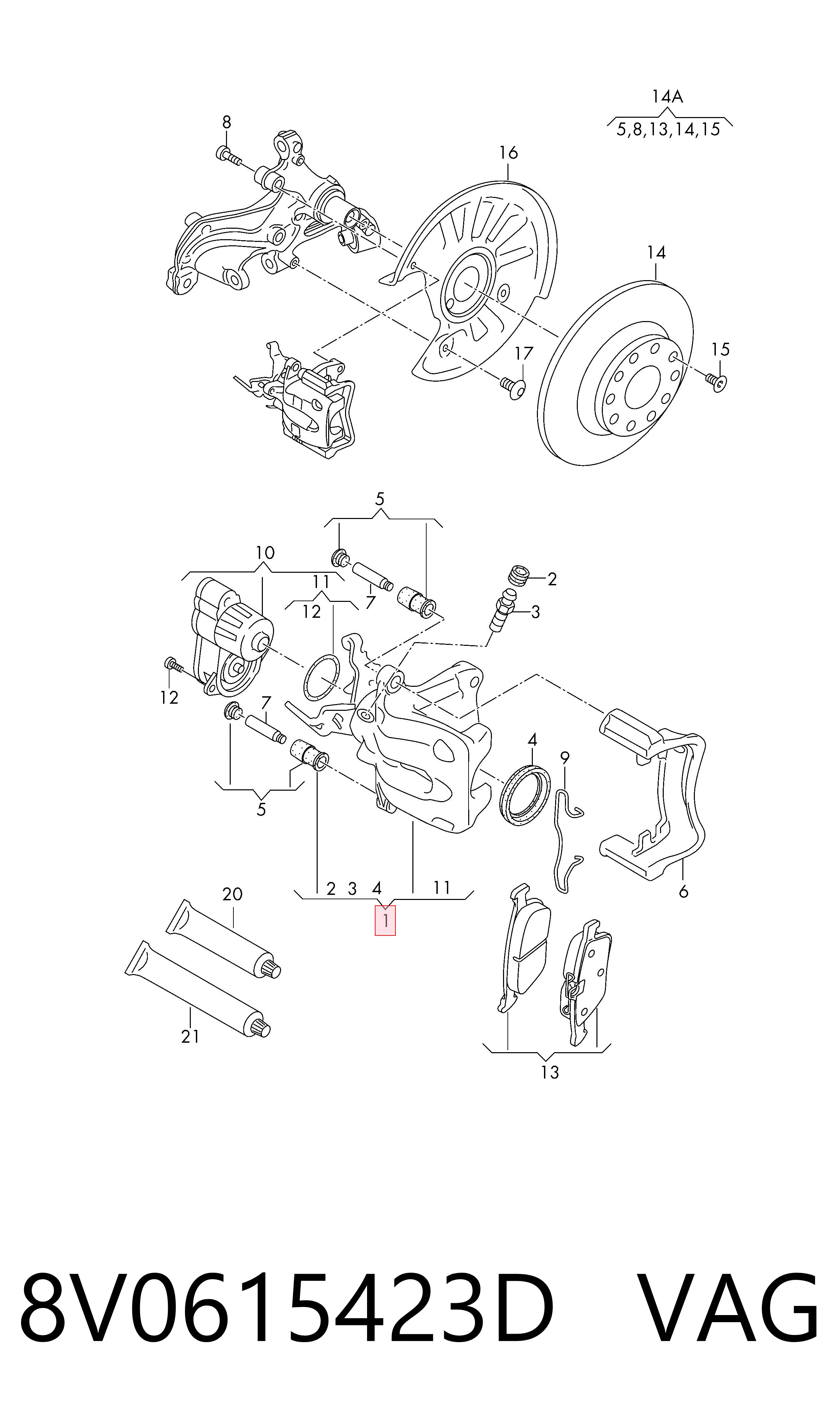 Pinza de freno trasera izquierda VAG 8V0615423D precio, desde 76,51 EUR