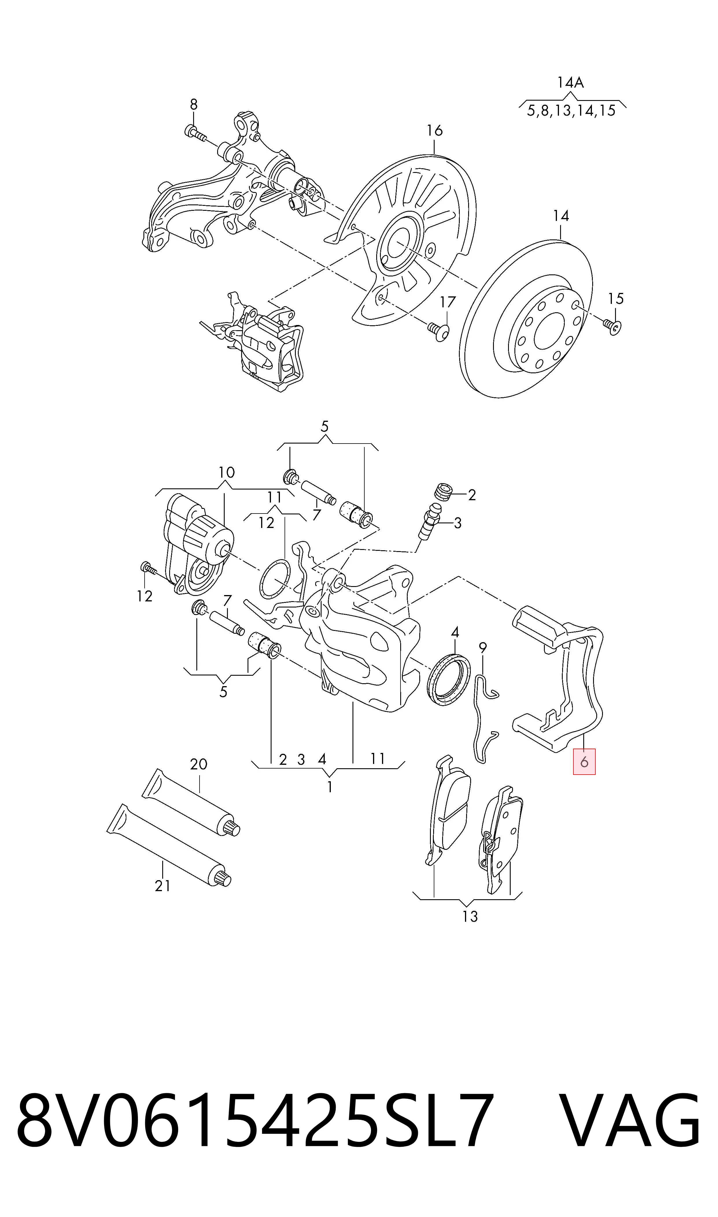 Soporte de la pinza de freno trasera VAG 8V0615425SL7 precio, desde 44,72 EUR
