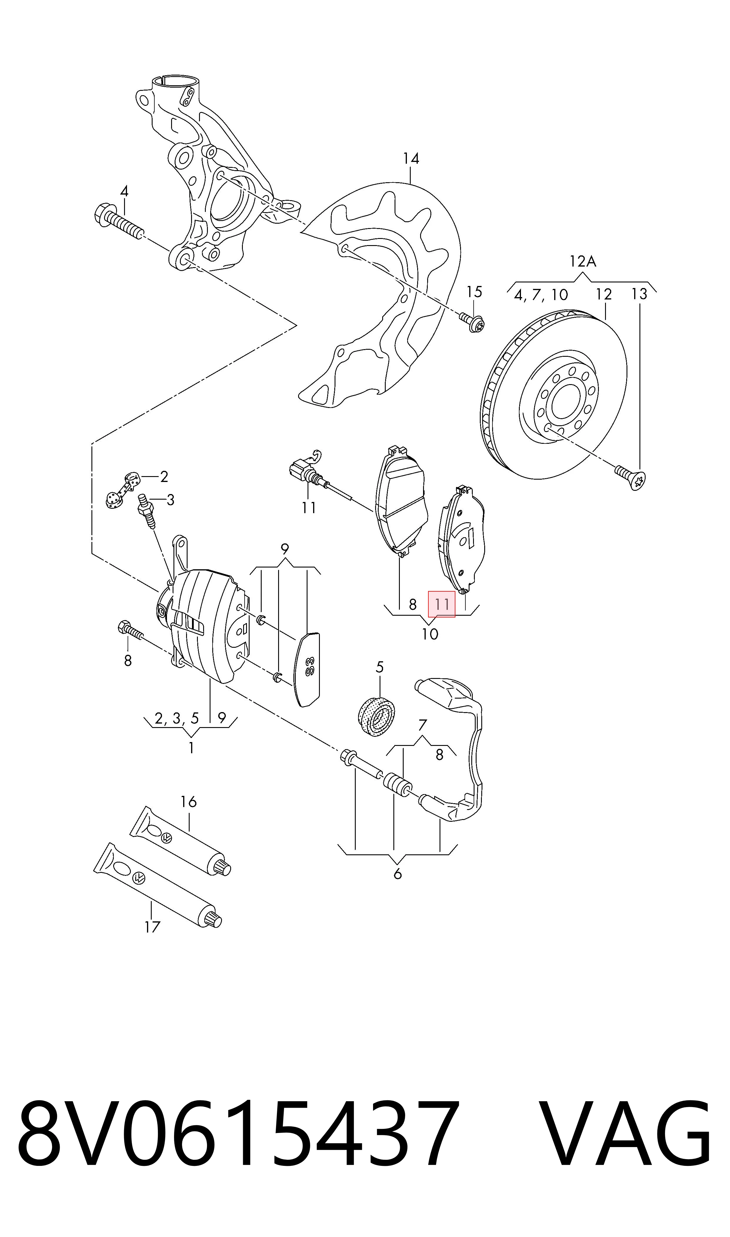 8V0615437 VAG Sensor de desgaste de las pastillas de freno delanteras