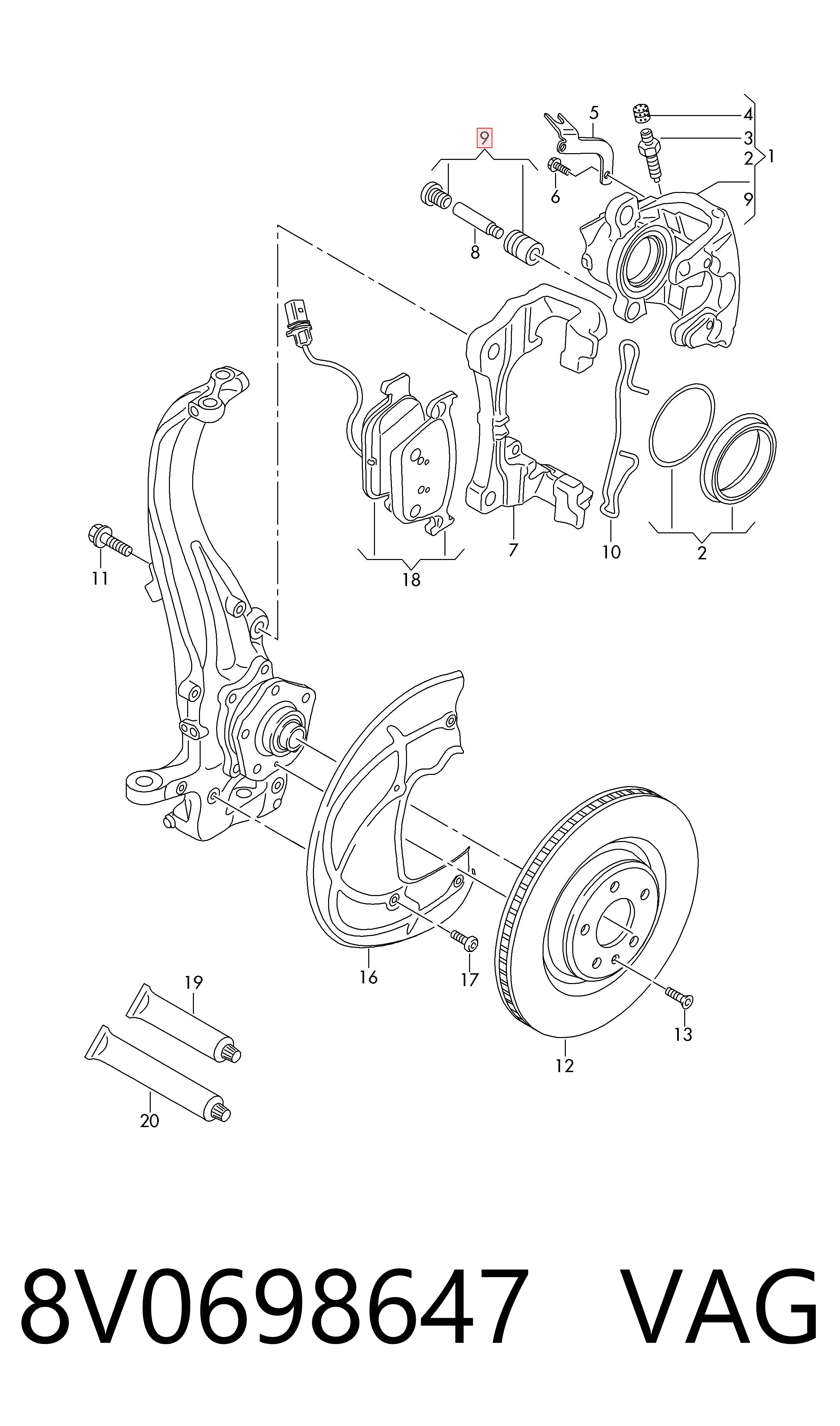 8V0698647 VAG Kit de reparación de pinzas