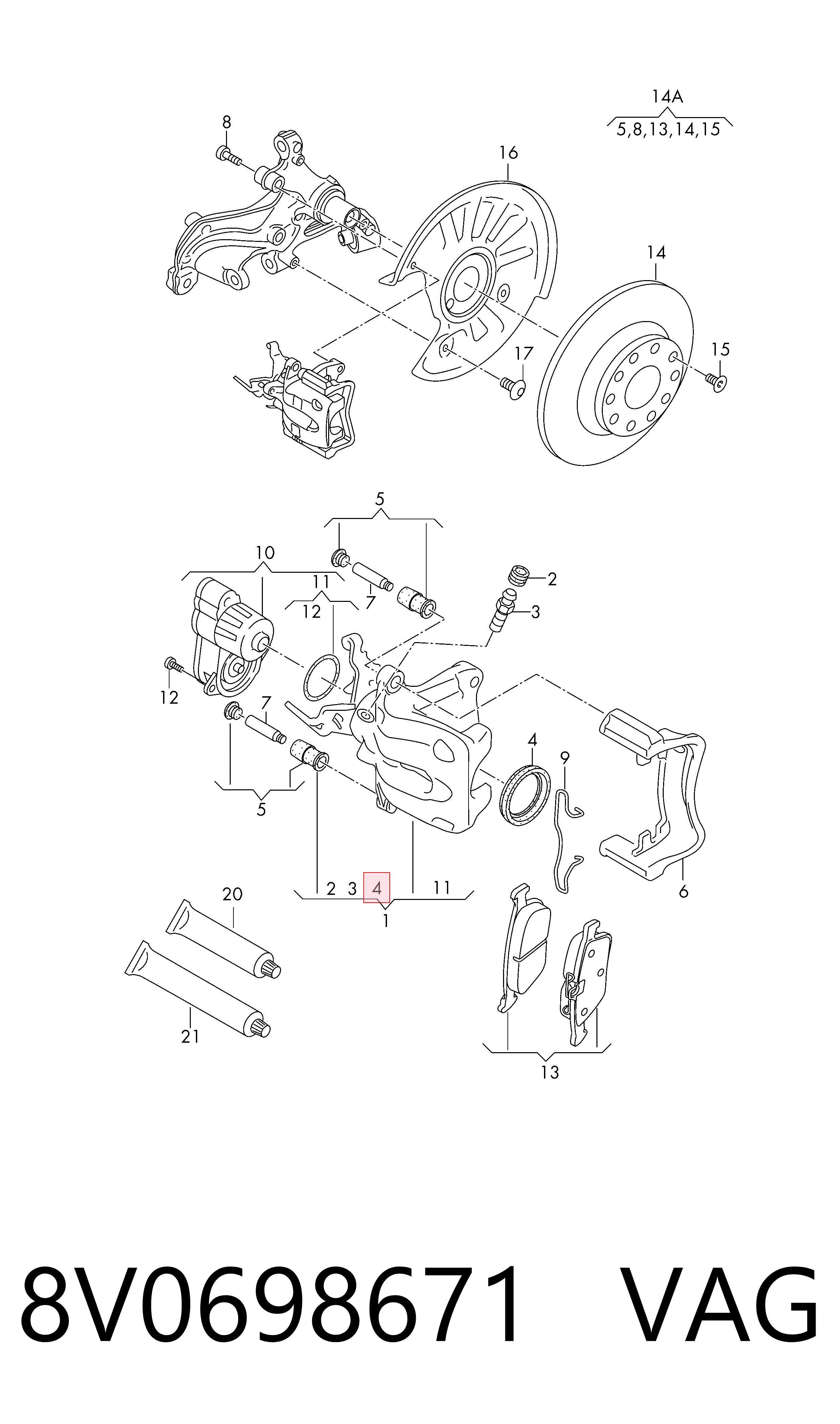 Comprar 8V0698671 VAG Juego de reparación, pinza de freno trasero