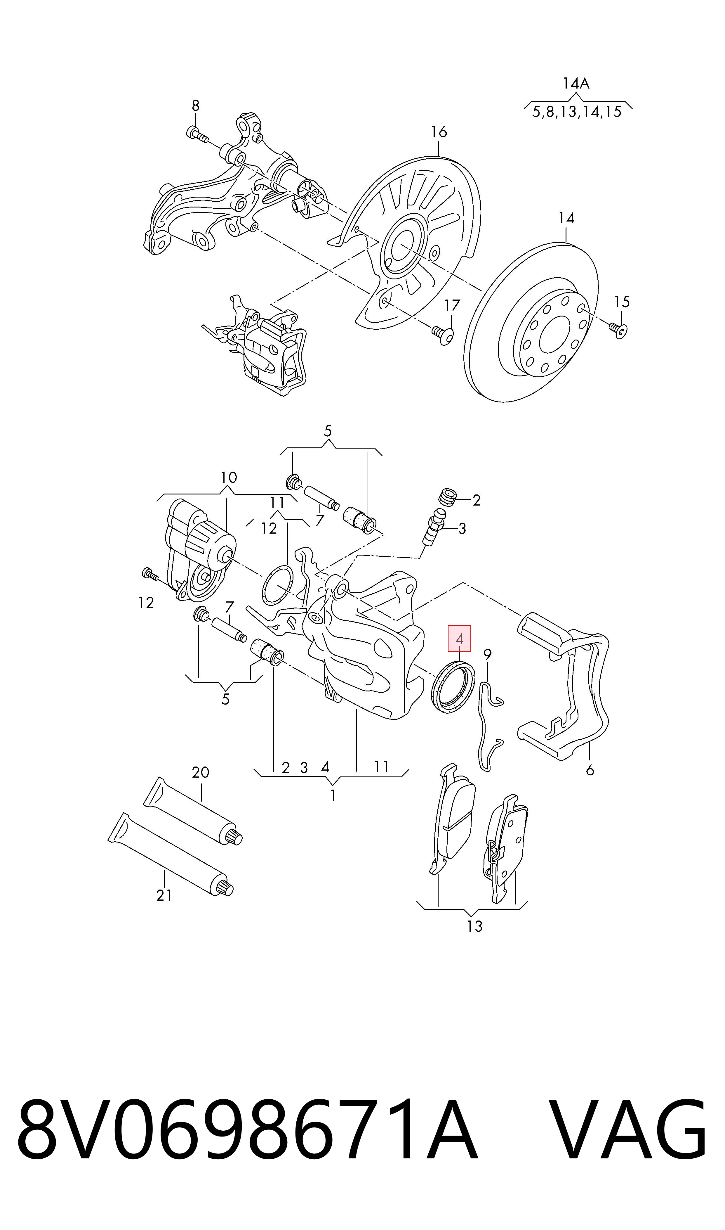 Kit de reparación, pinza de freno trasero VAG 8V0698671A precio, desde 9,85 EUR