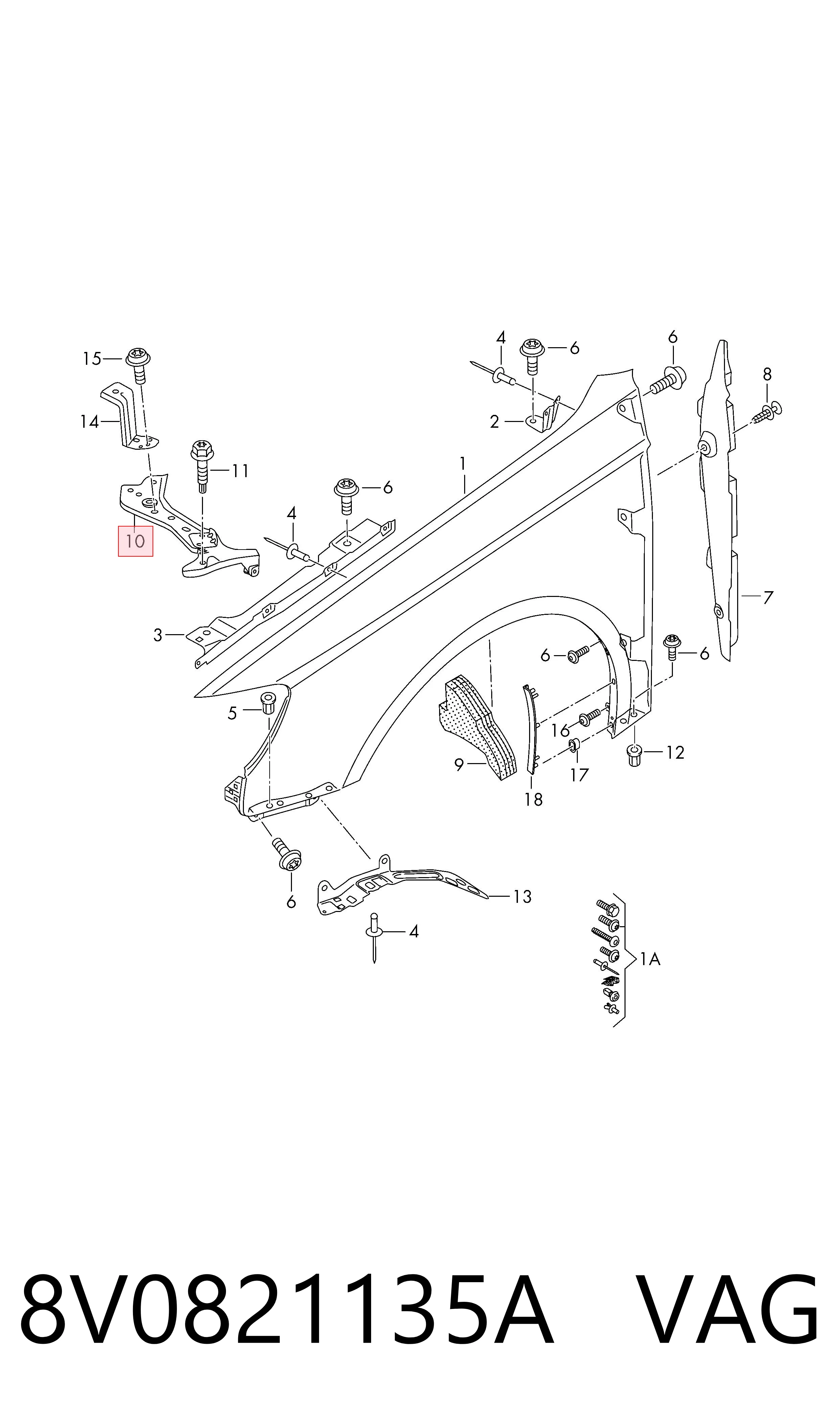 Soporte delantero izquierdo para aleta delantera VAG 8V0821135A precio, desde 35,47 EUR