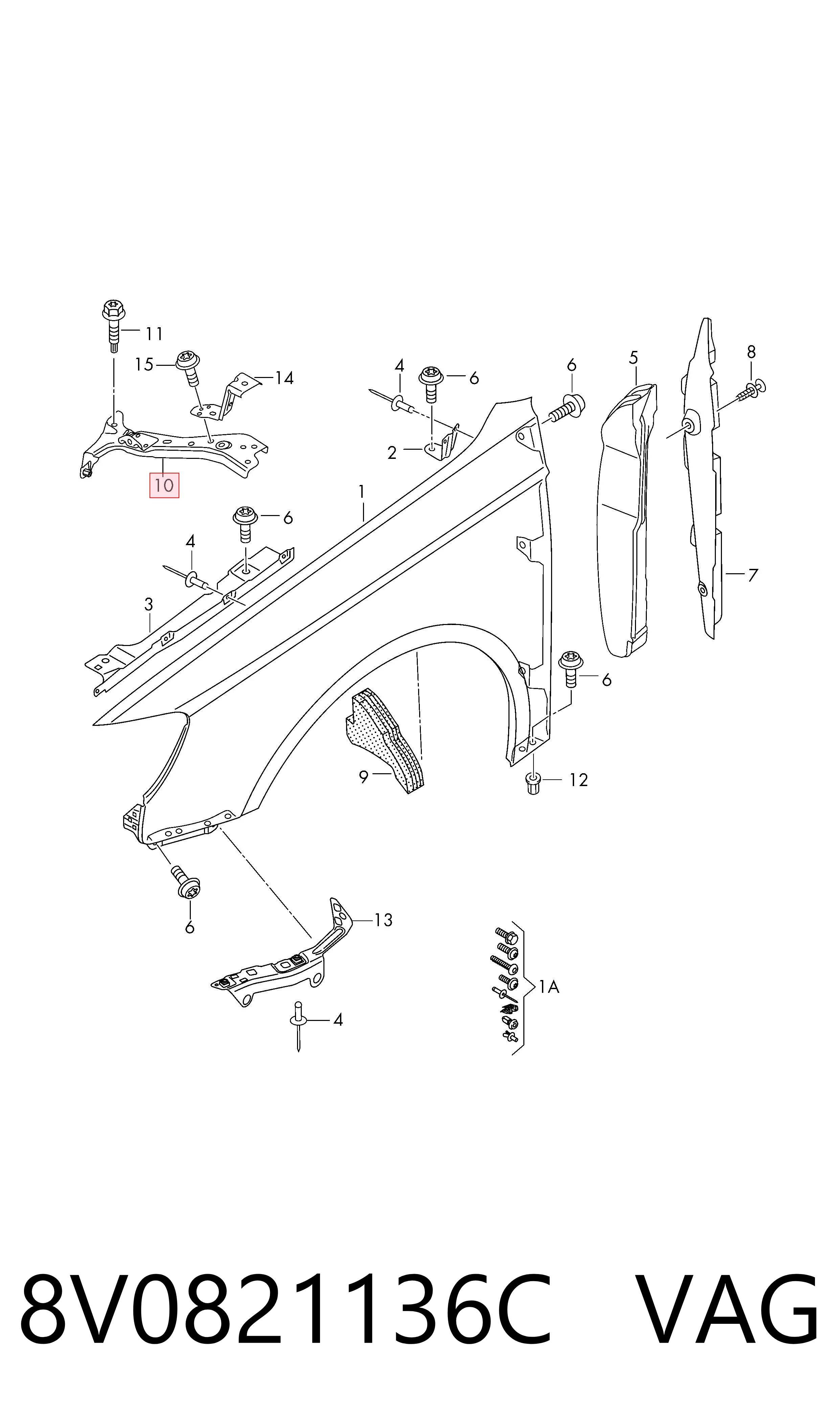 8V0821136C VAG Soporte delantero de guardabarros delantero derecho