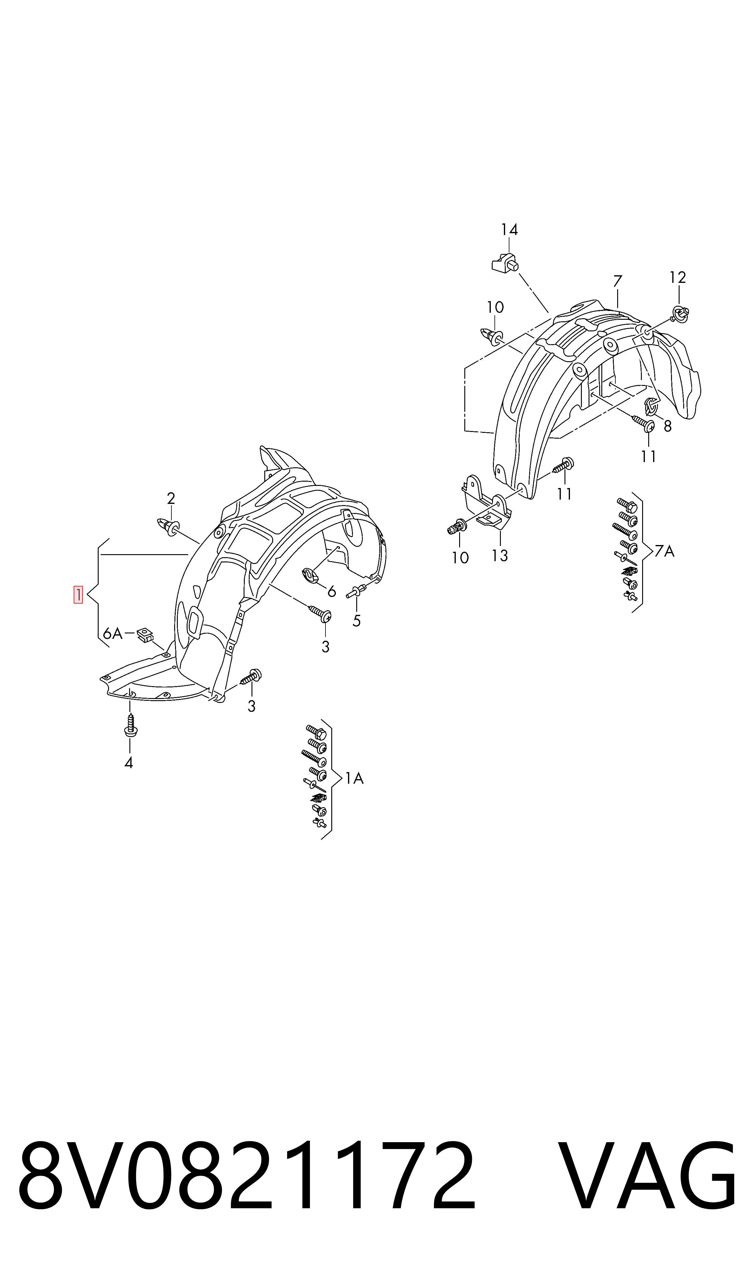 Comprar 8V0821172 VAG Paso de rueda delantero derecho