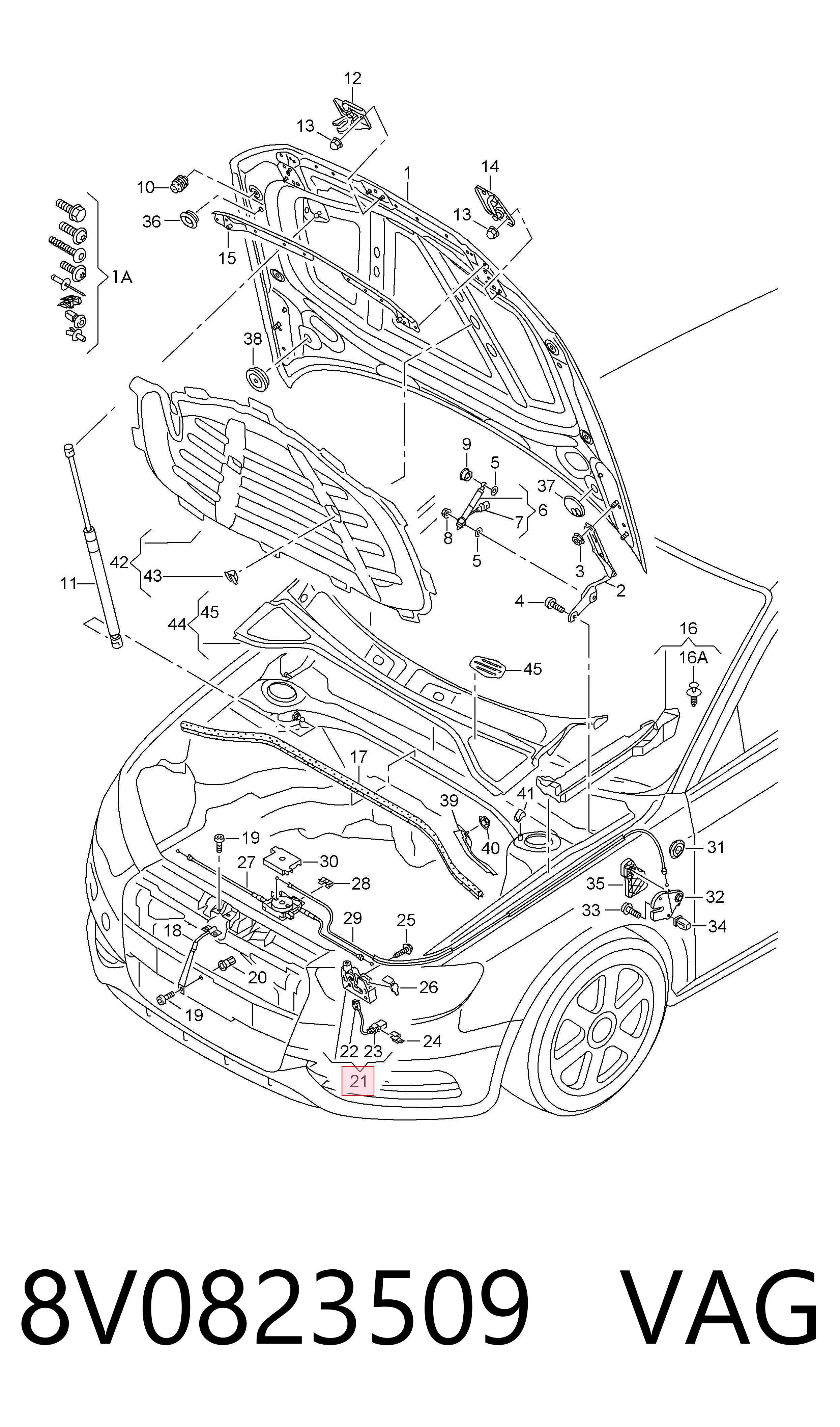 8V0823509 VAG Cerradura de Capot