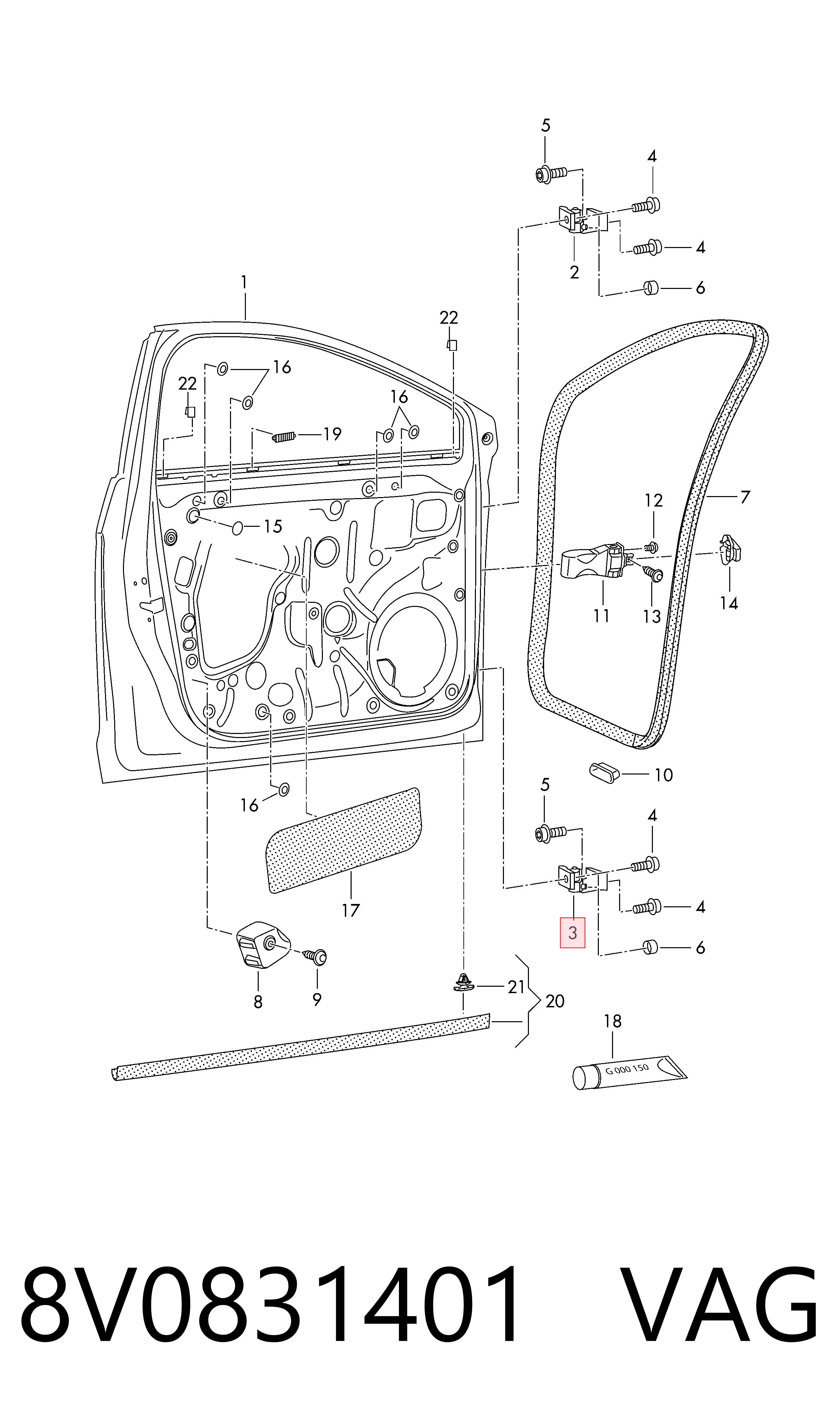 Bisagra de puerta delantera izquierda VAG 8V0831401 precio, desde 72,08 EUR