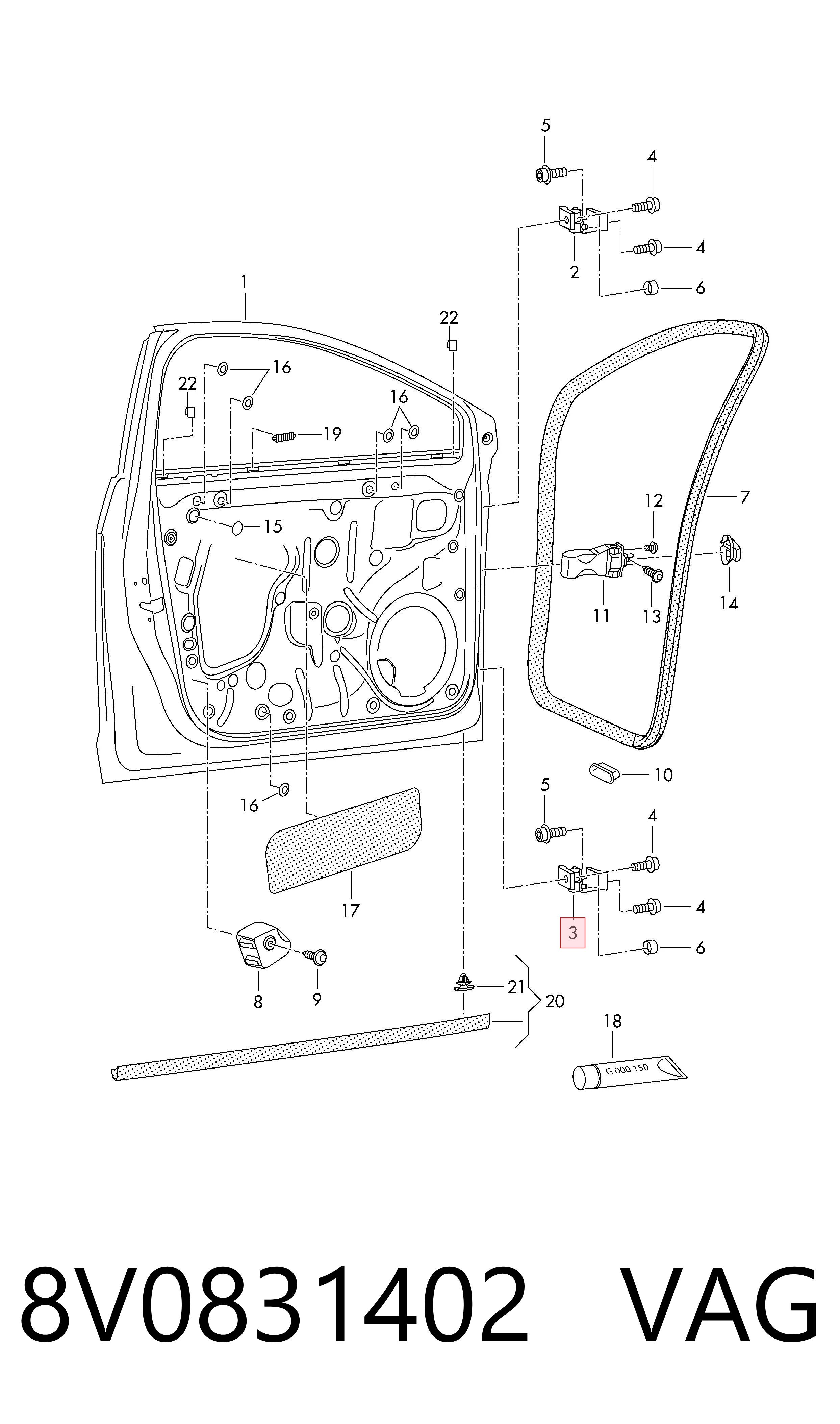 8V0831402 VAG Bisagra de la puerta delantera derecha