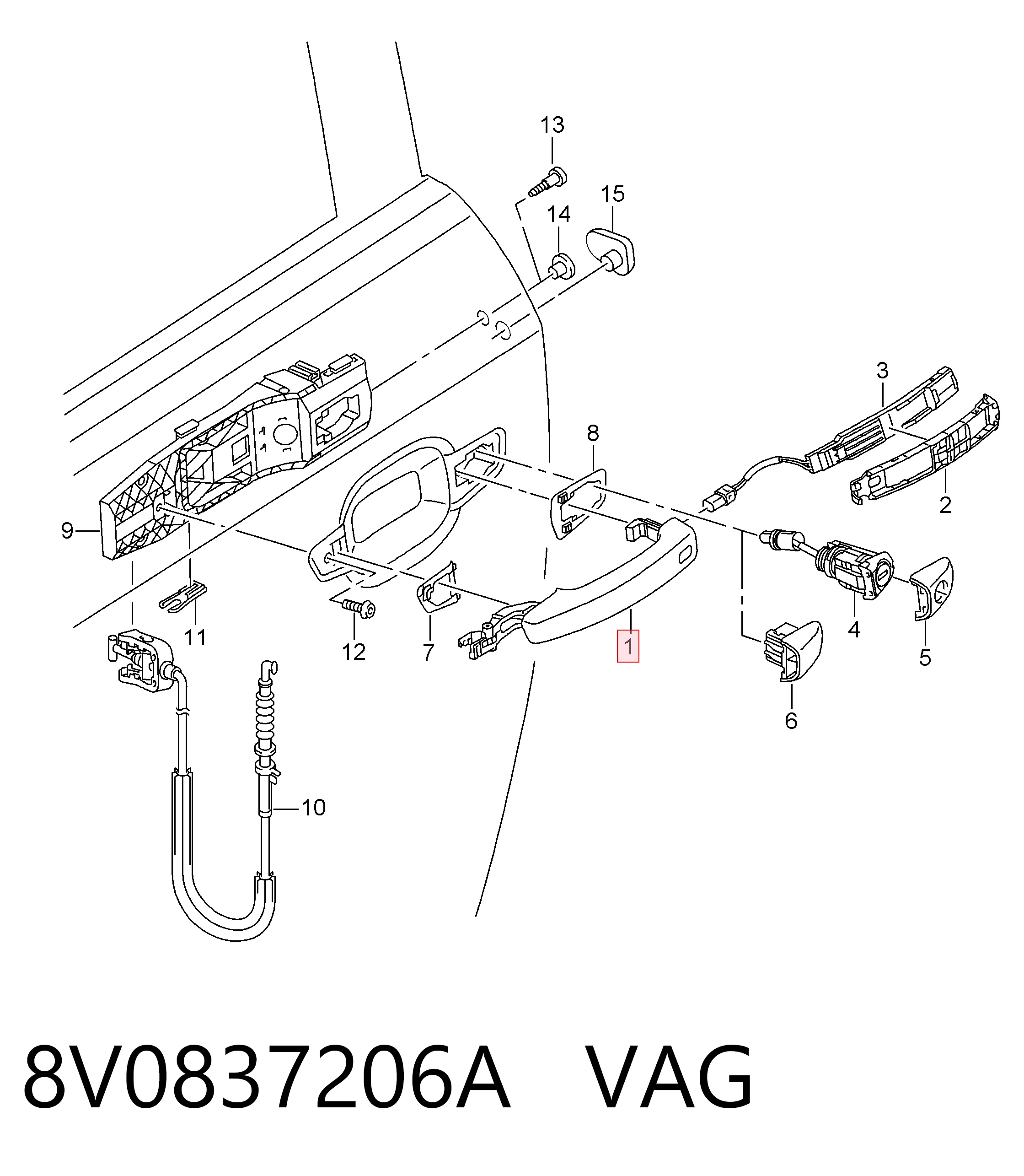 8V0837206A VAG Manija exterior derecha delantera/trasera de puerta