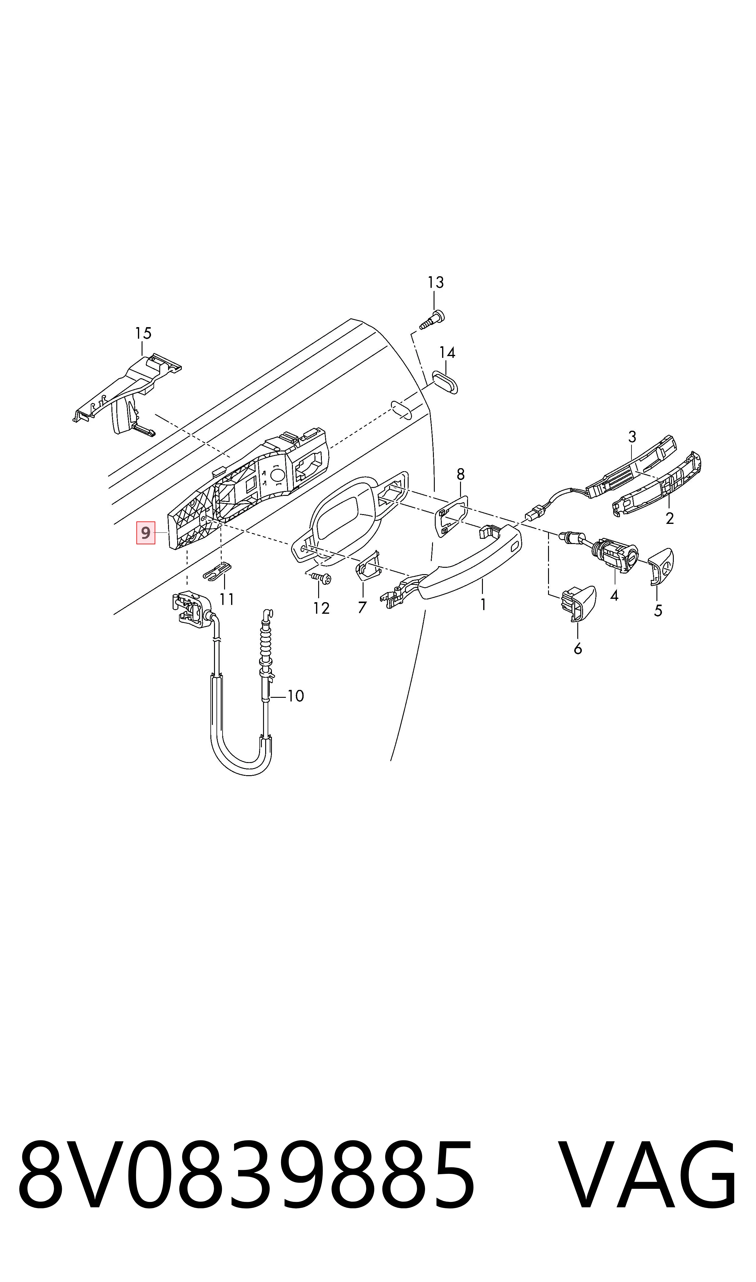 8V0839885 VAG Manija exterior derecha delantera/trasera de puerta