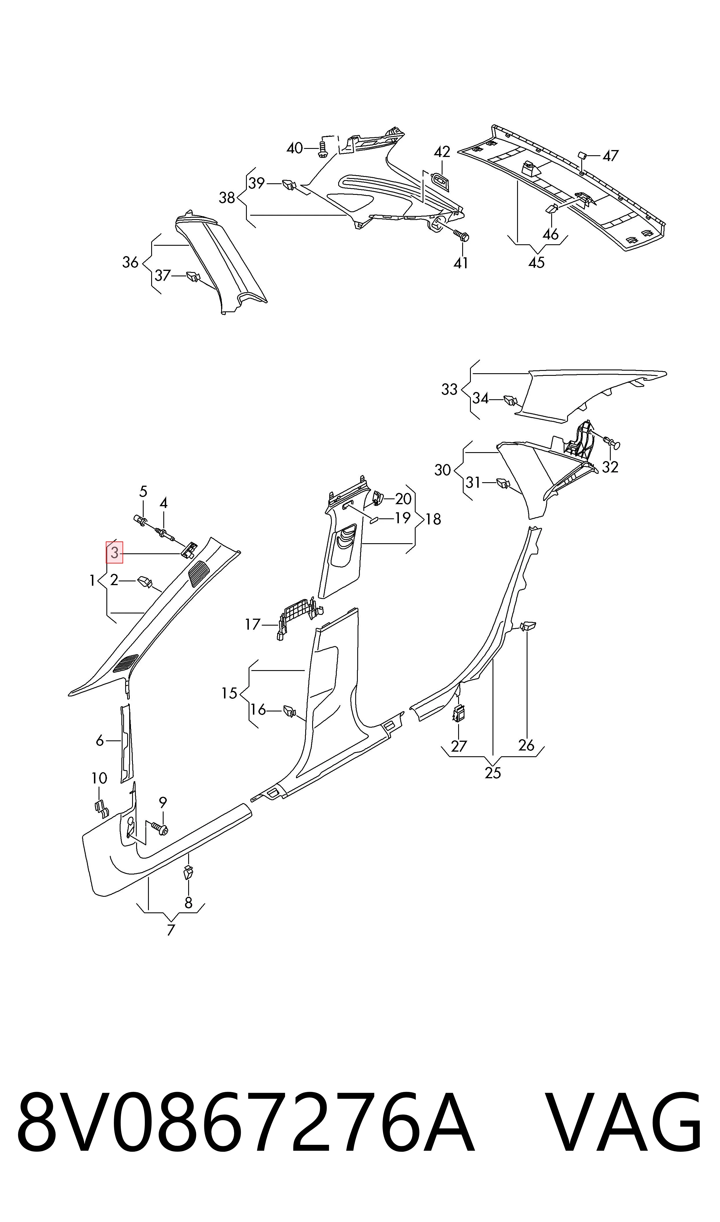 8V0867276A VAG Clips de fijación para panel de puerta