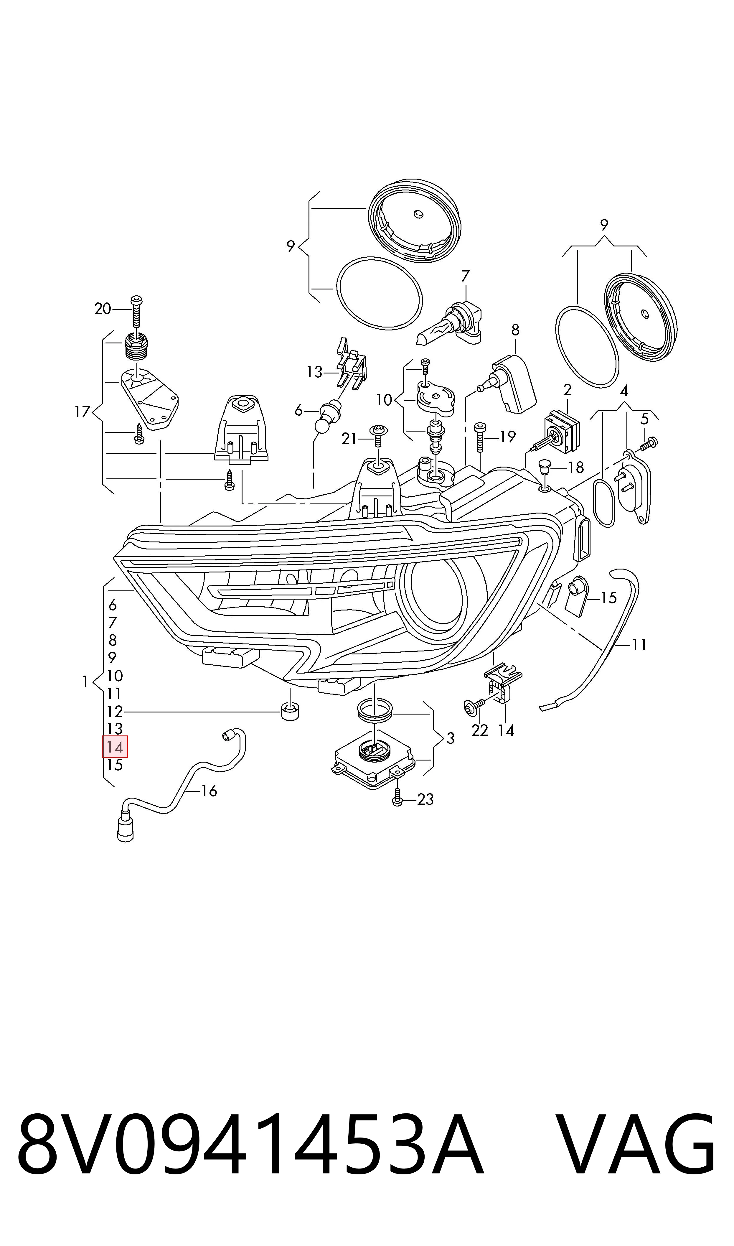 Soporte de fijación del faro delantero derecho 8V0941453A VAG