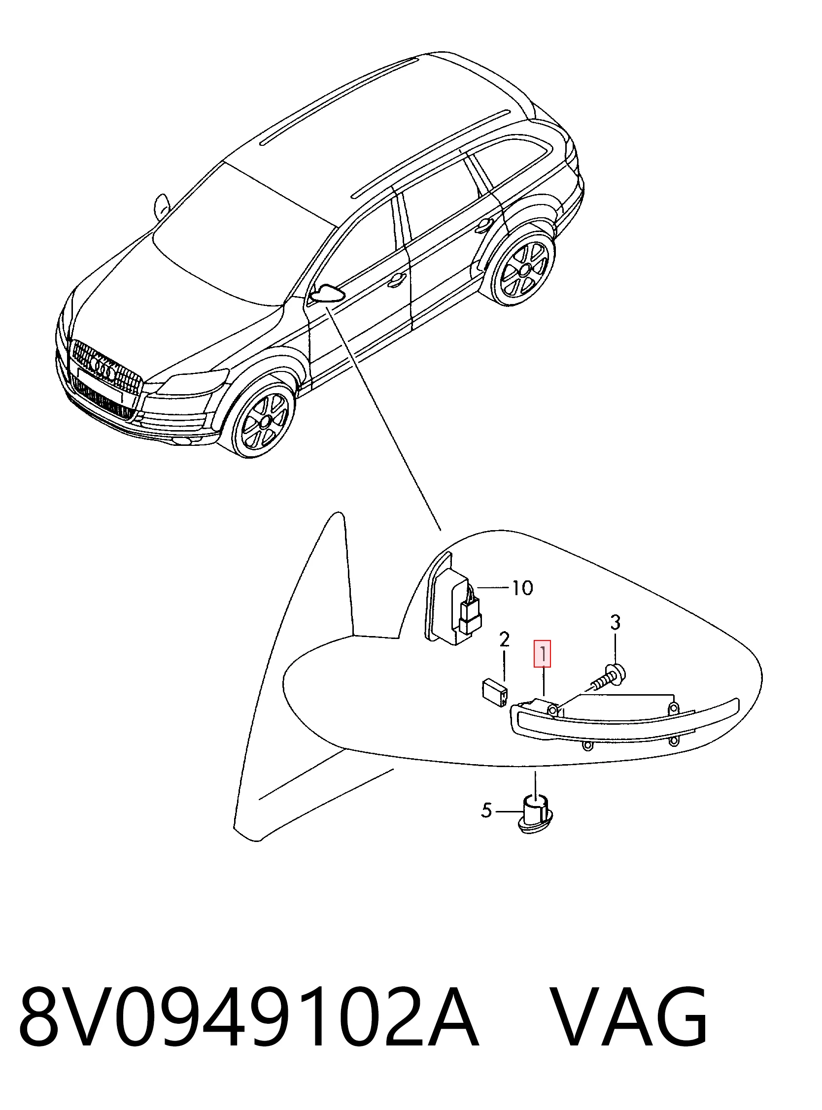 8V0949102A VAG Luz intermitente del espejo retrovisor derecho