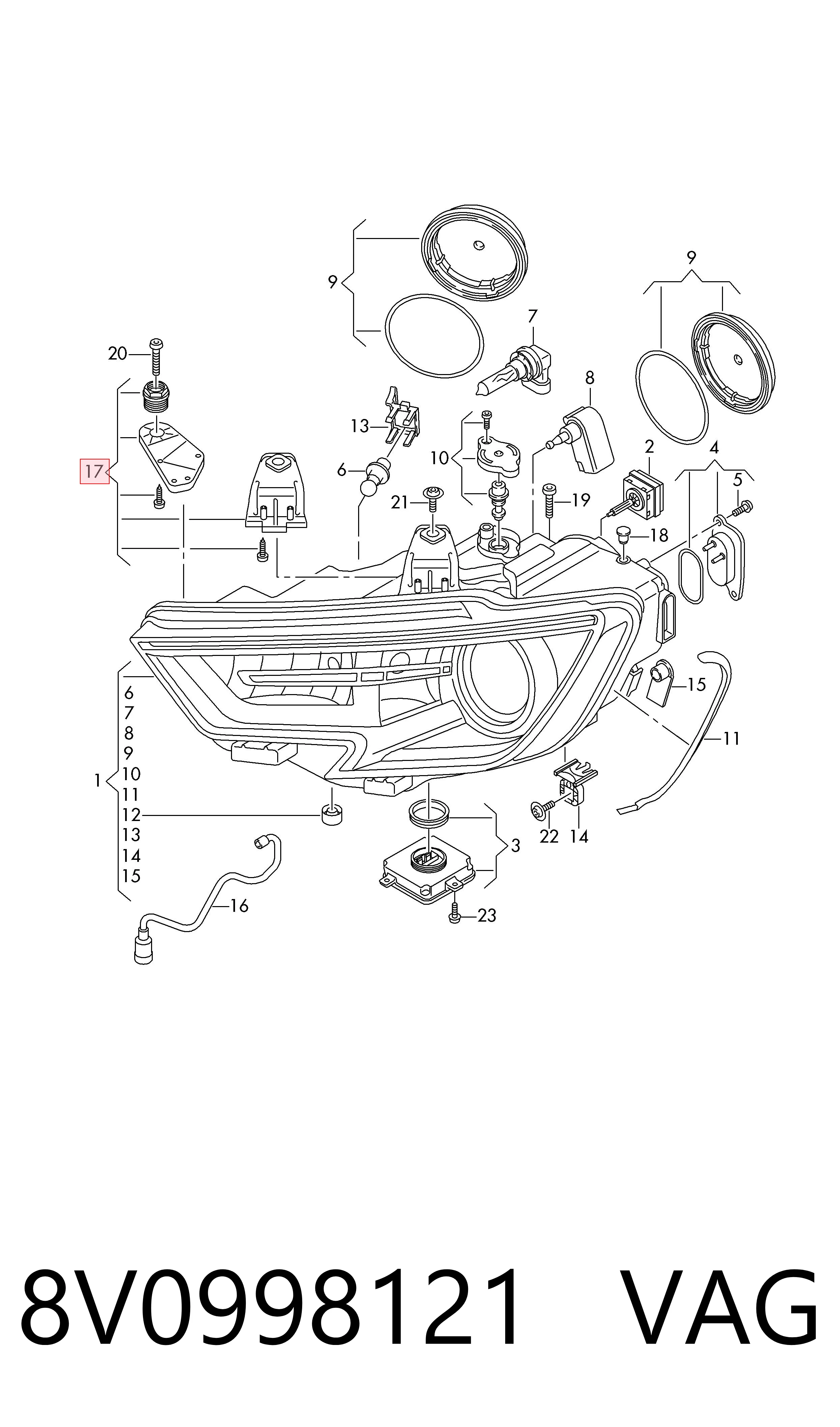 Comprar 8V0998121 VAG Soporte de fijación del faro delantero izquierdo