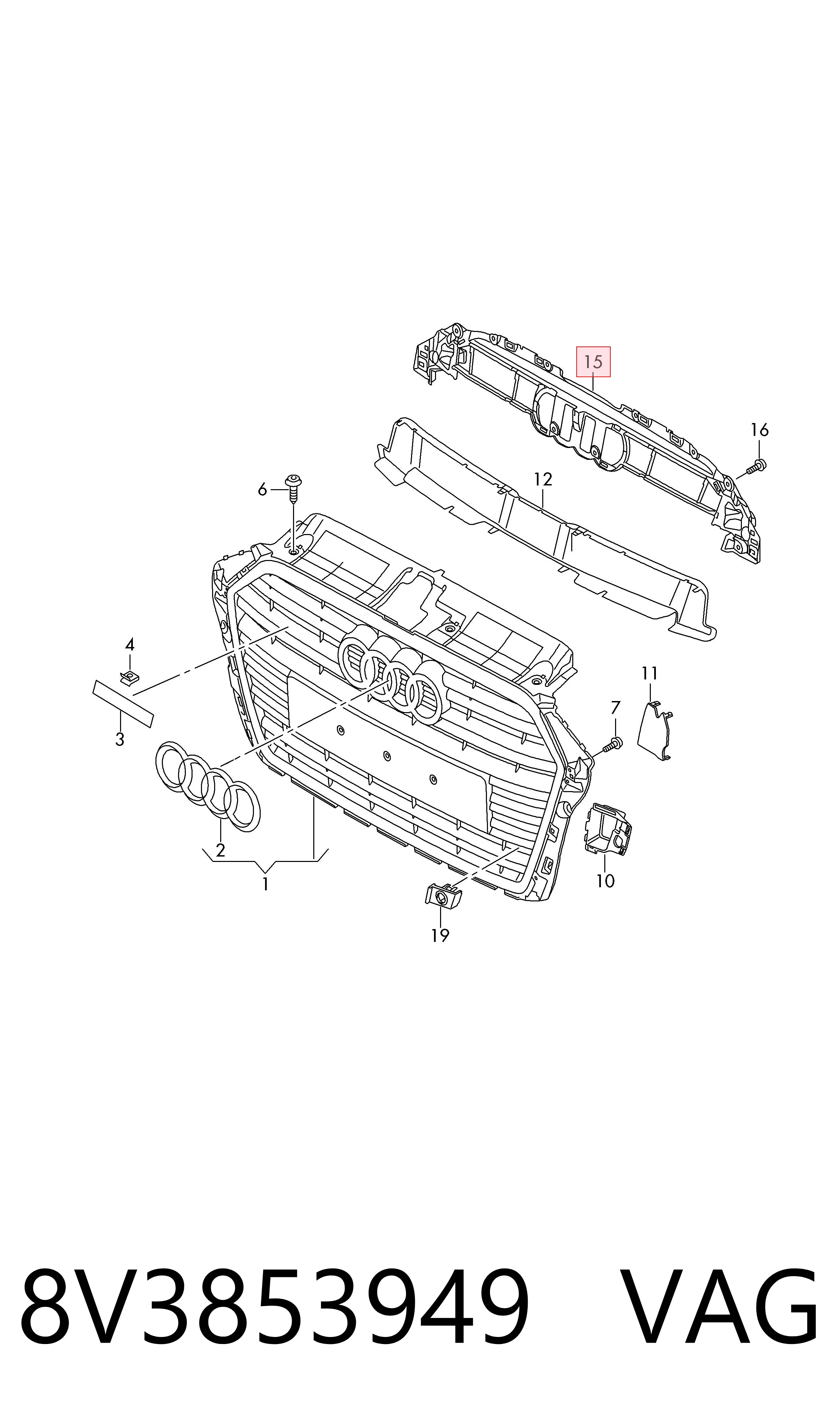 8V3853949 VAG Soporte de parrilla del radiador