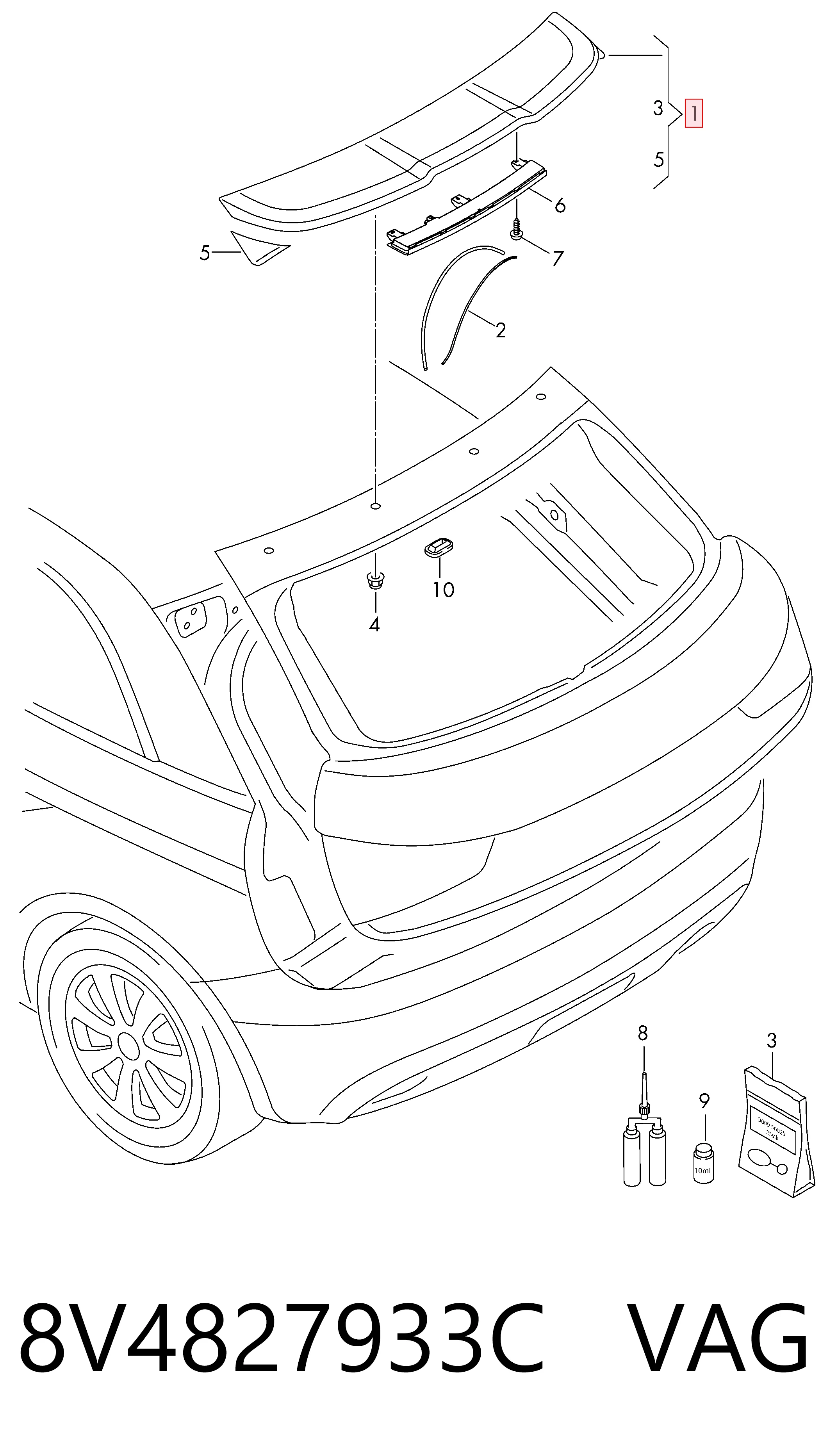8V4827933C VAG Alerón para puerta de maletero
